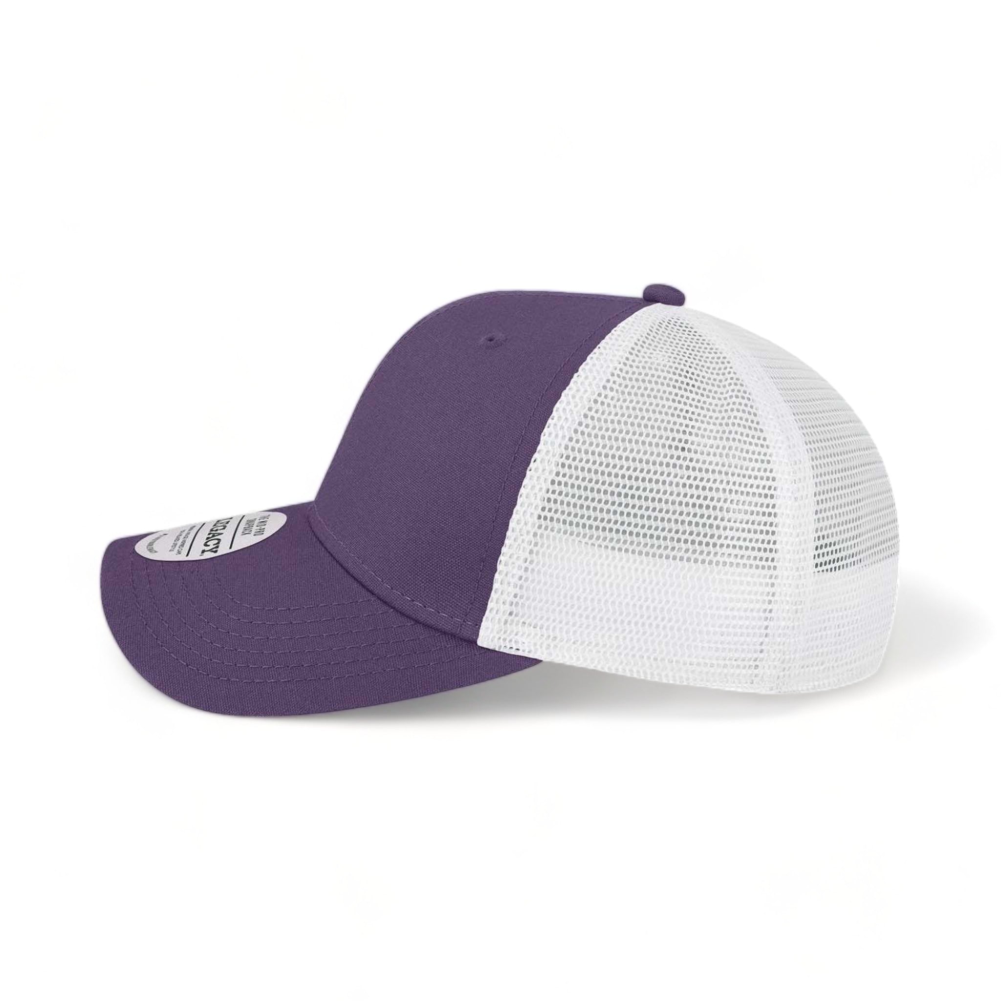 Side view of LEGACY MPS custom hat in purple and white