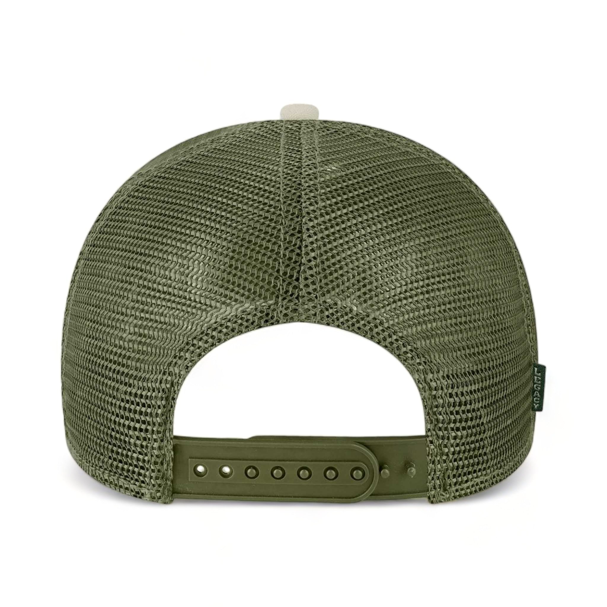 Back view of LEGACY MPS custom hat in stone, bronze and light olive green
