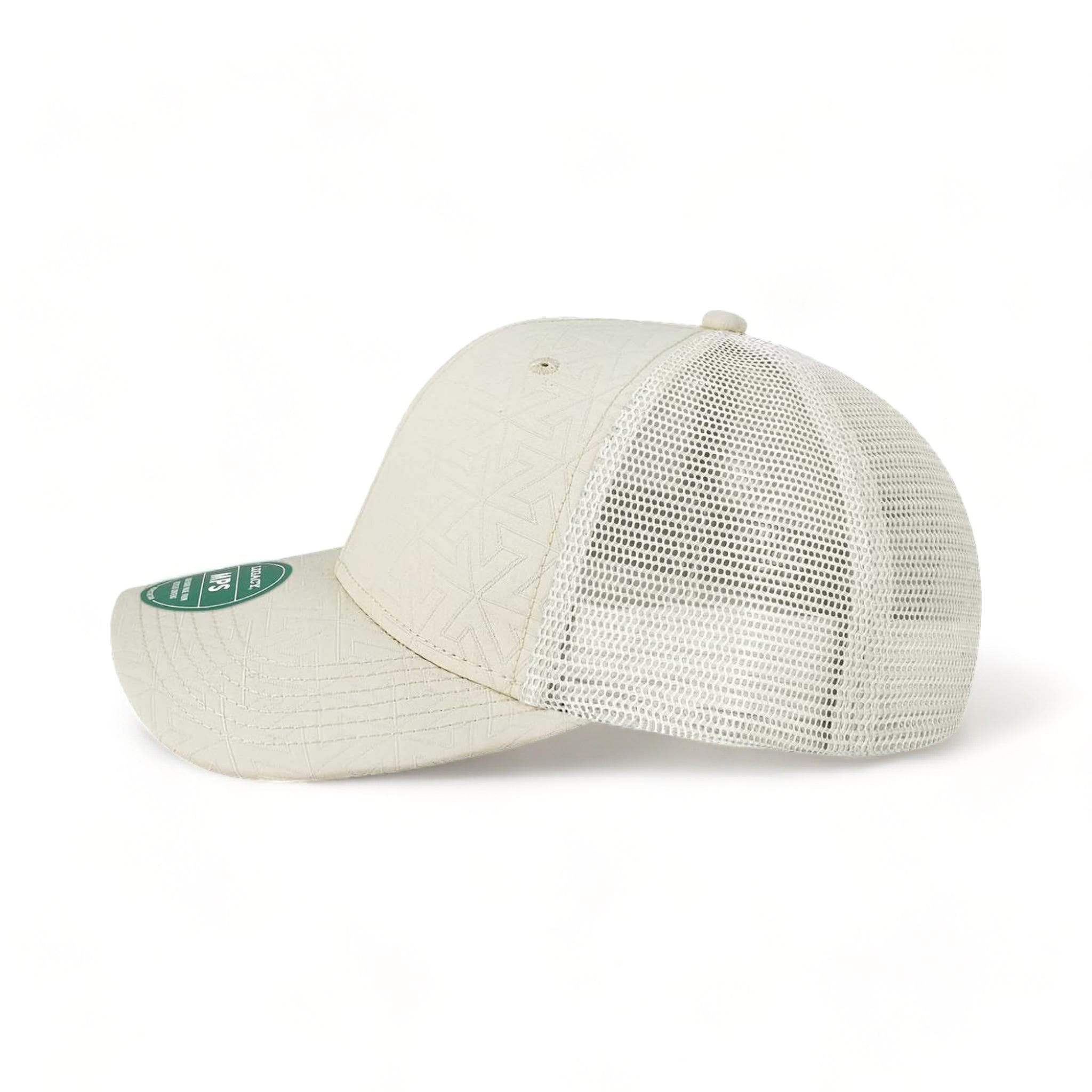 Side view of LEGACY MPS custom hat in white z - quilted