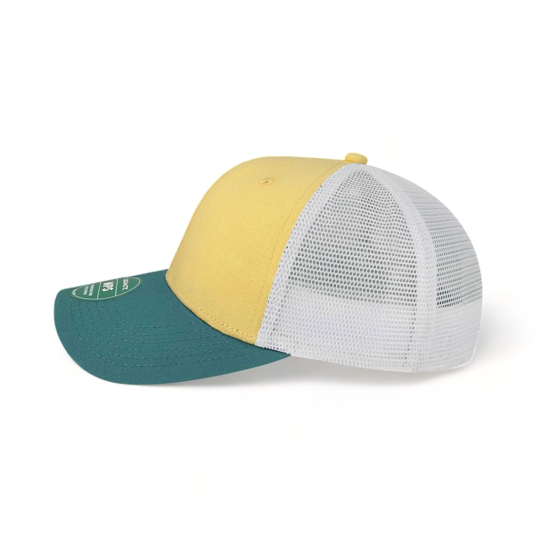 Side view of LEGACY MPS custom hat in yellow, marine and white