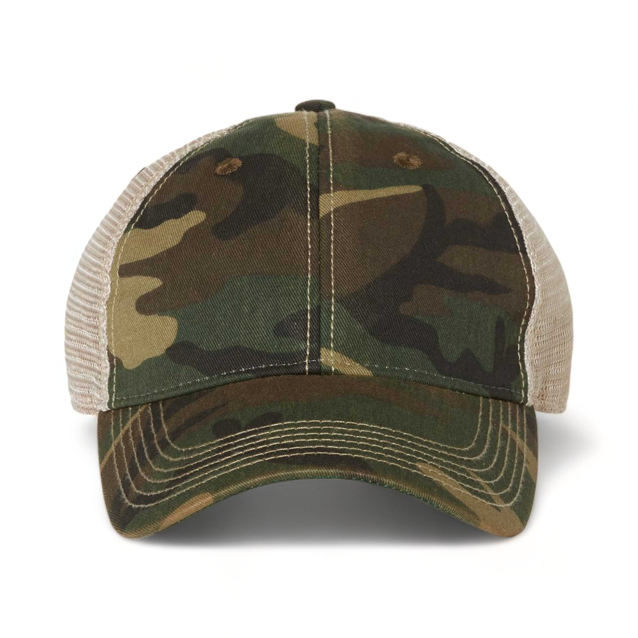 Front view of LEGACY OFA custom hat in army camo and khaki