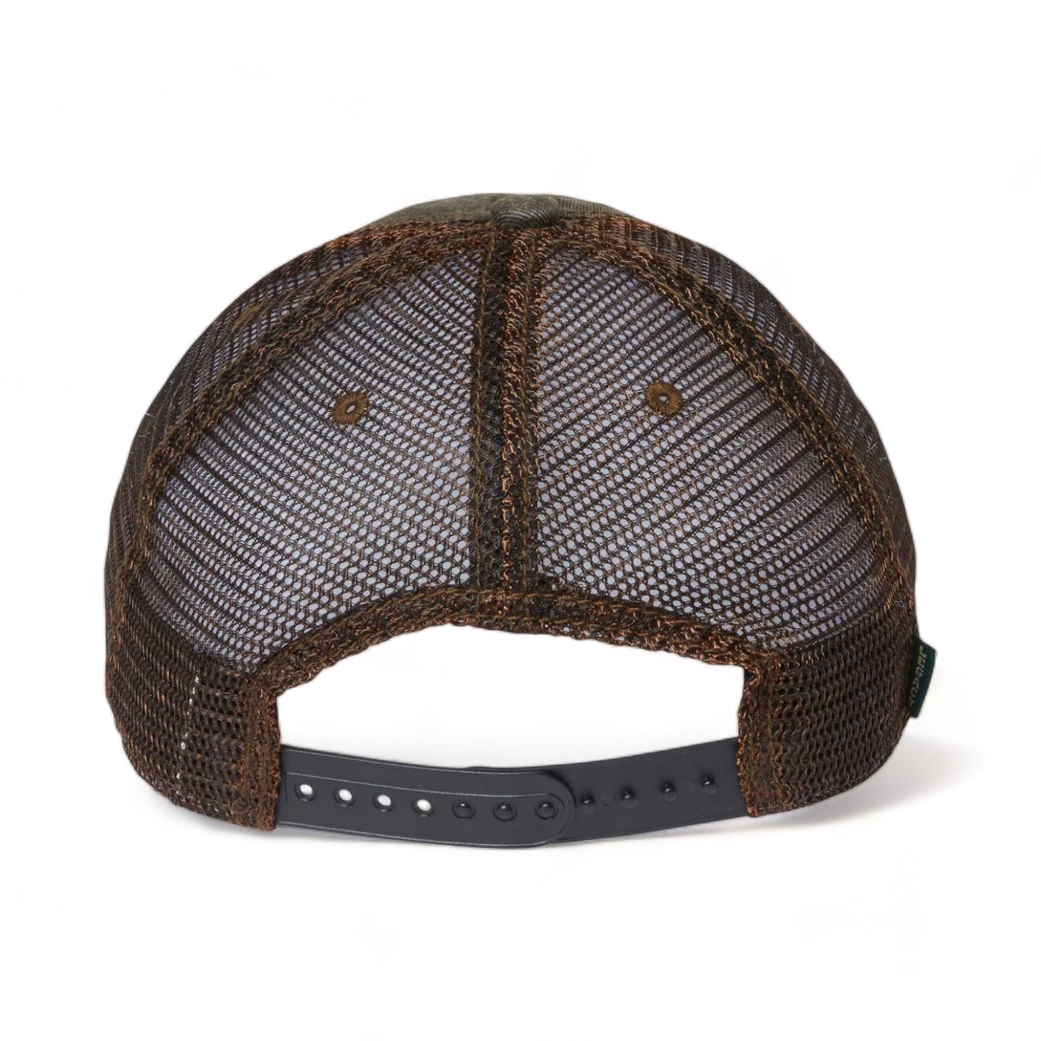 Back view of LEGACY OFA custom hat in black and brown