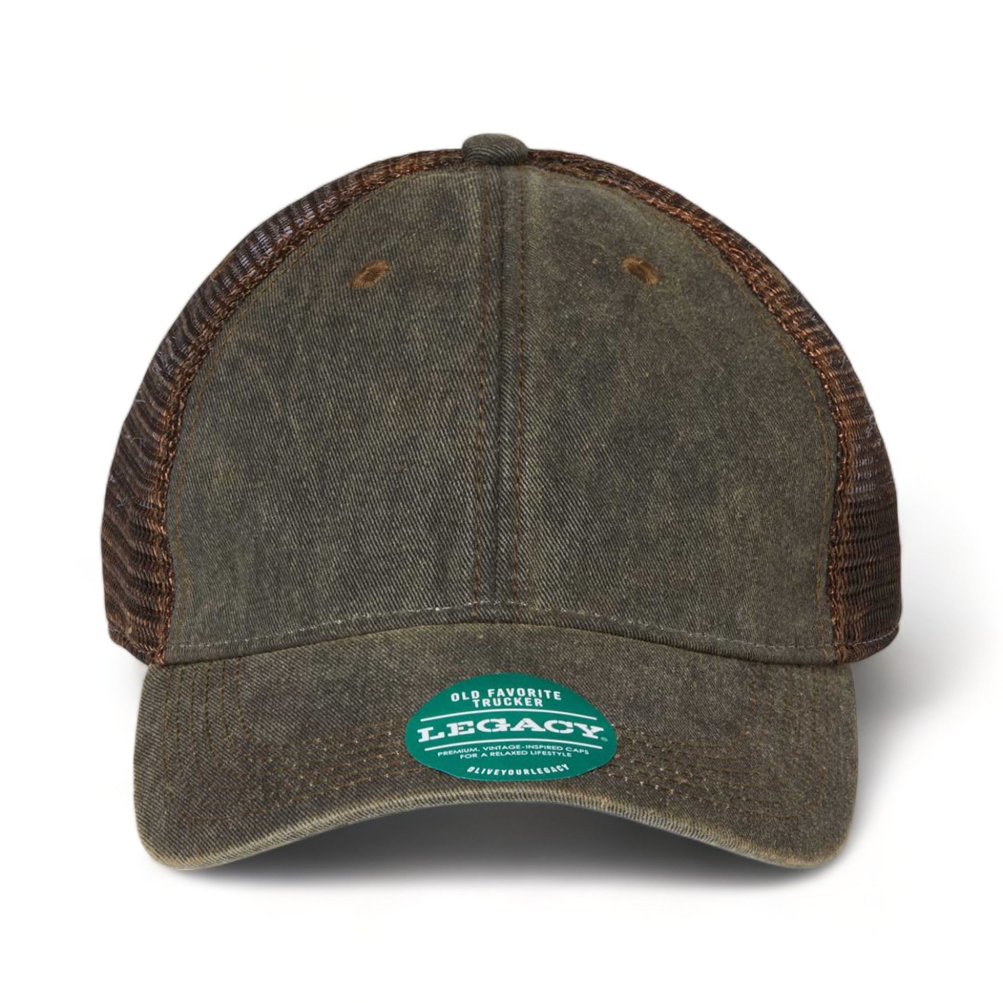 Front view of LEGACY OFA custom hat in black and brown
