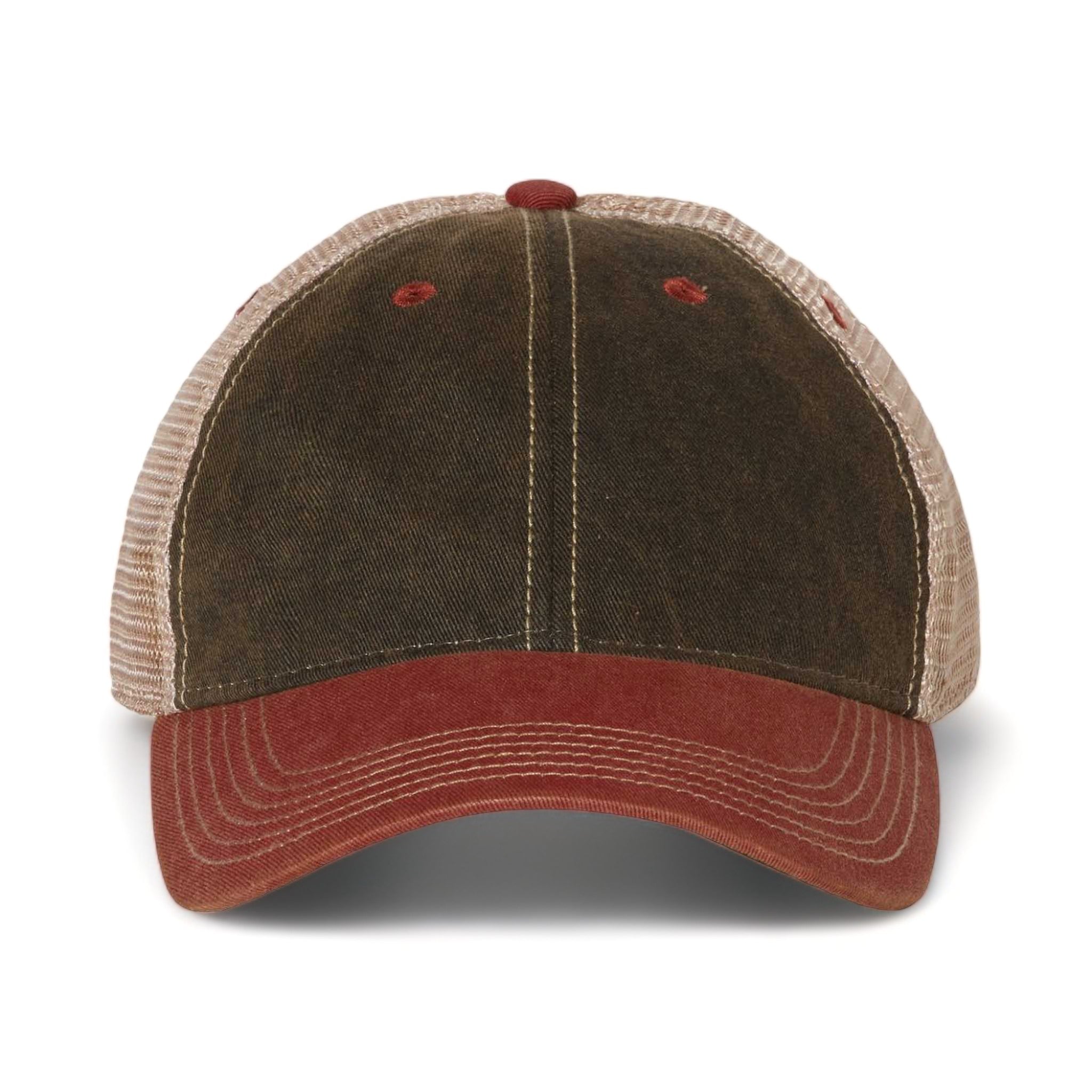 Front view of LEGACY OFA custom hat in black, cardinal and khaki