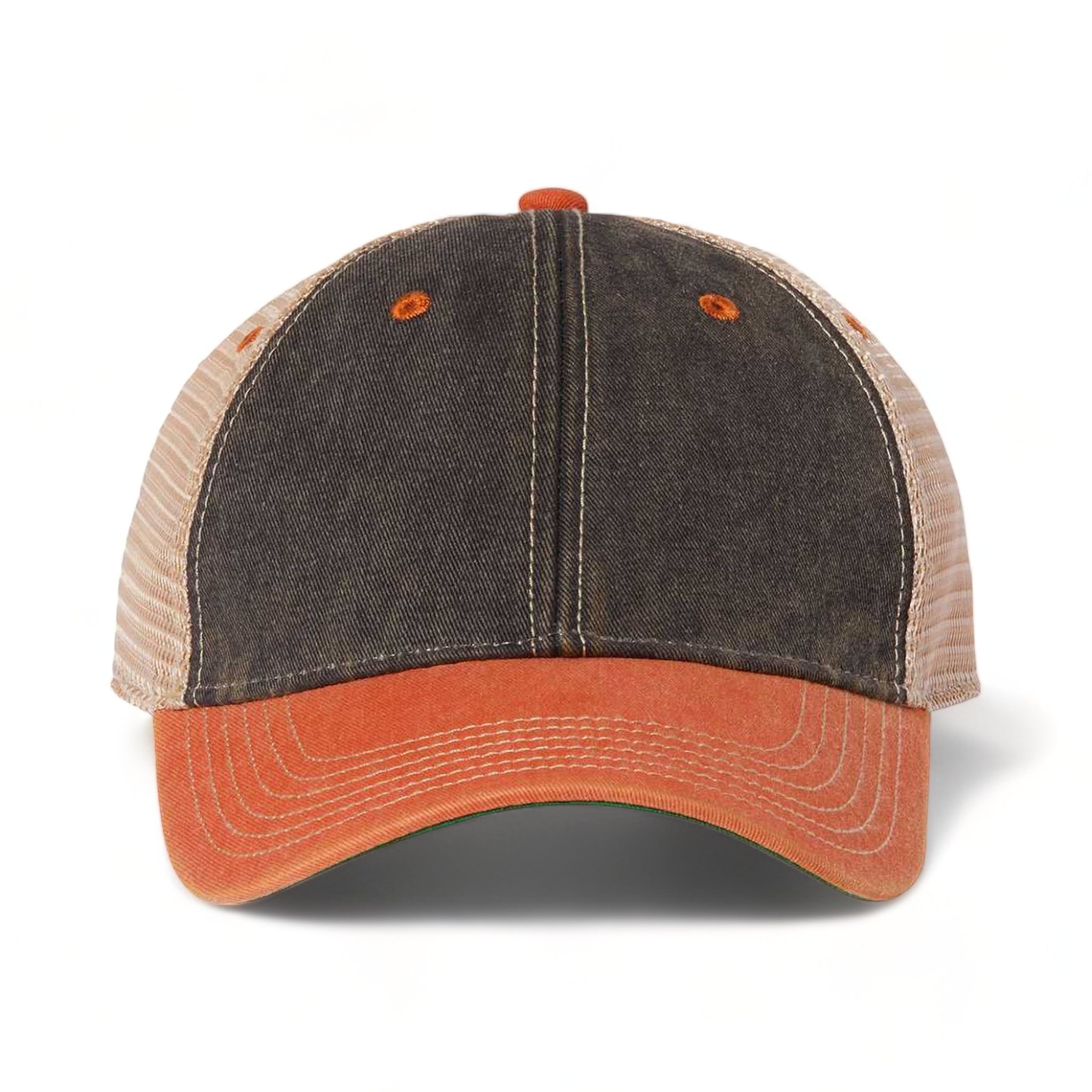 Front view of LEGACY OFA custom hat in black, orange and khaki