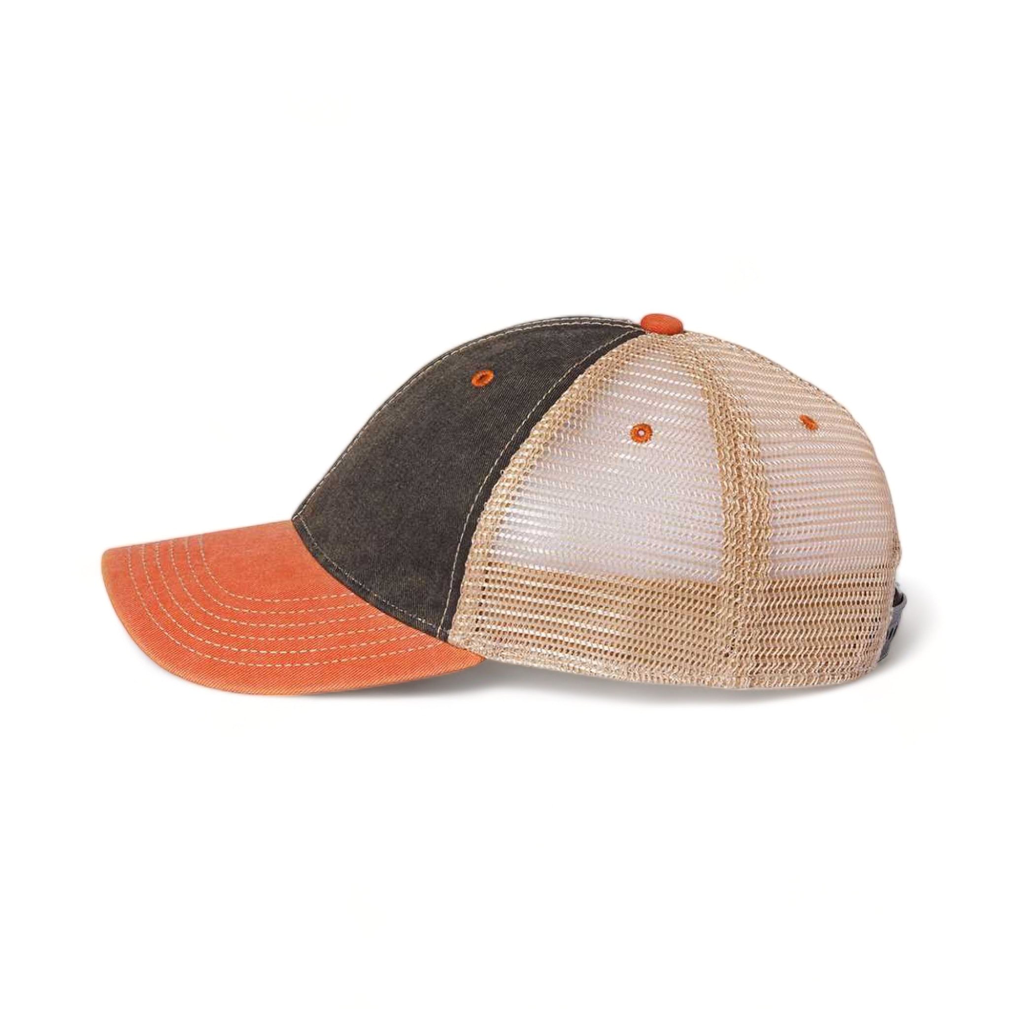 Side view of LEGACY OFA custom hat in black, orange and khaki