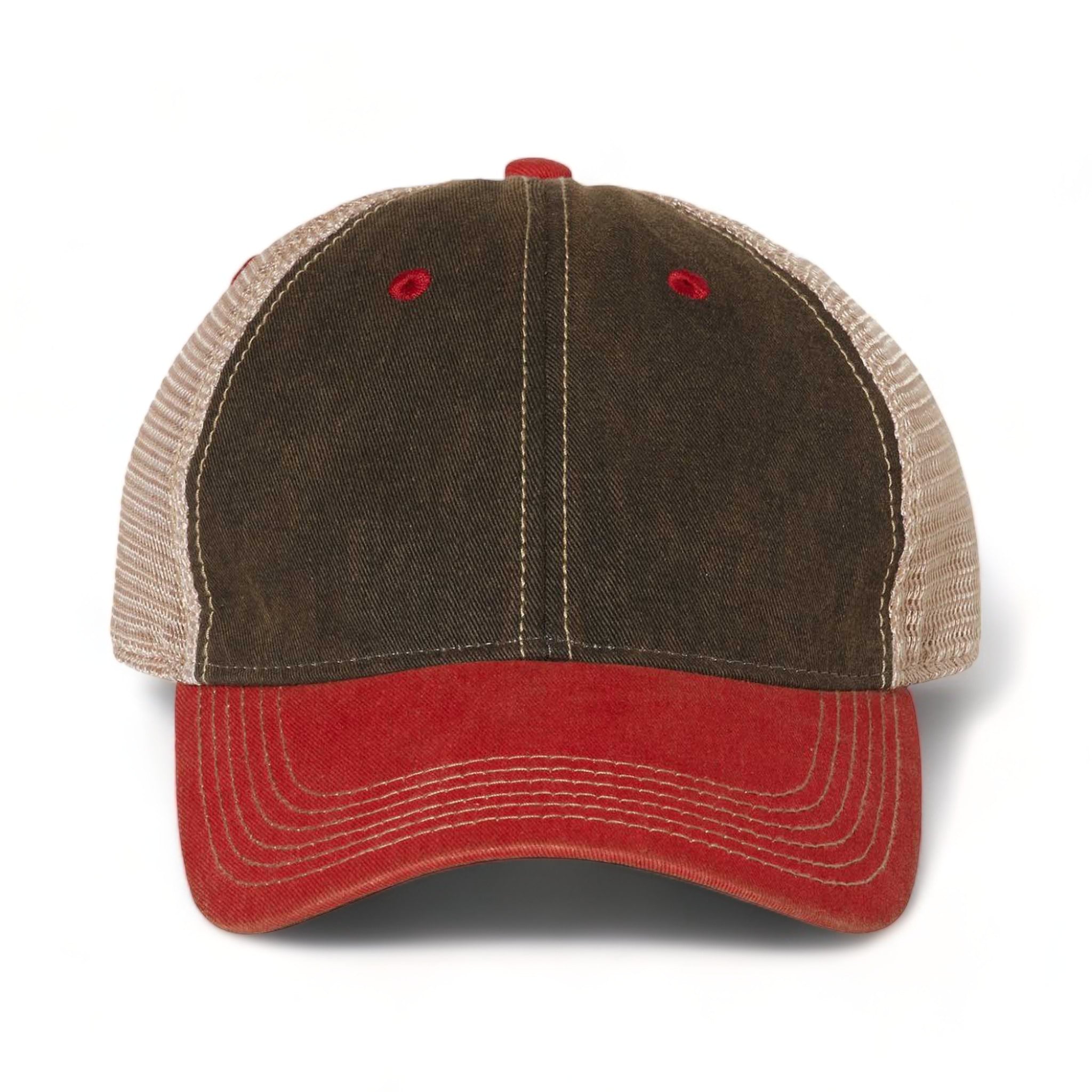 Front view of LEGACY OFA custom hat in black, scarlet red and khaki