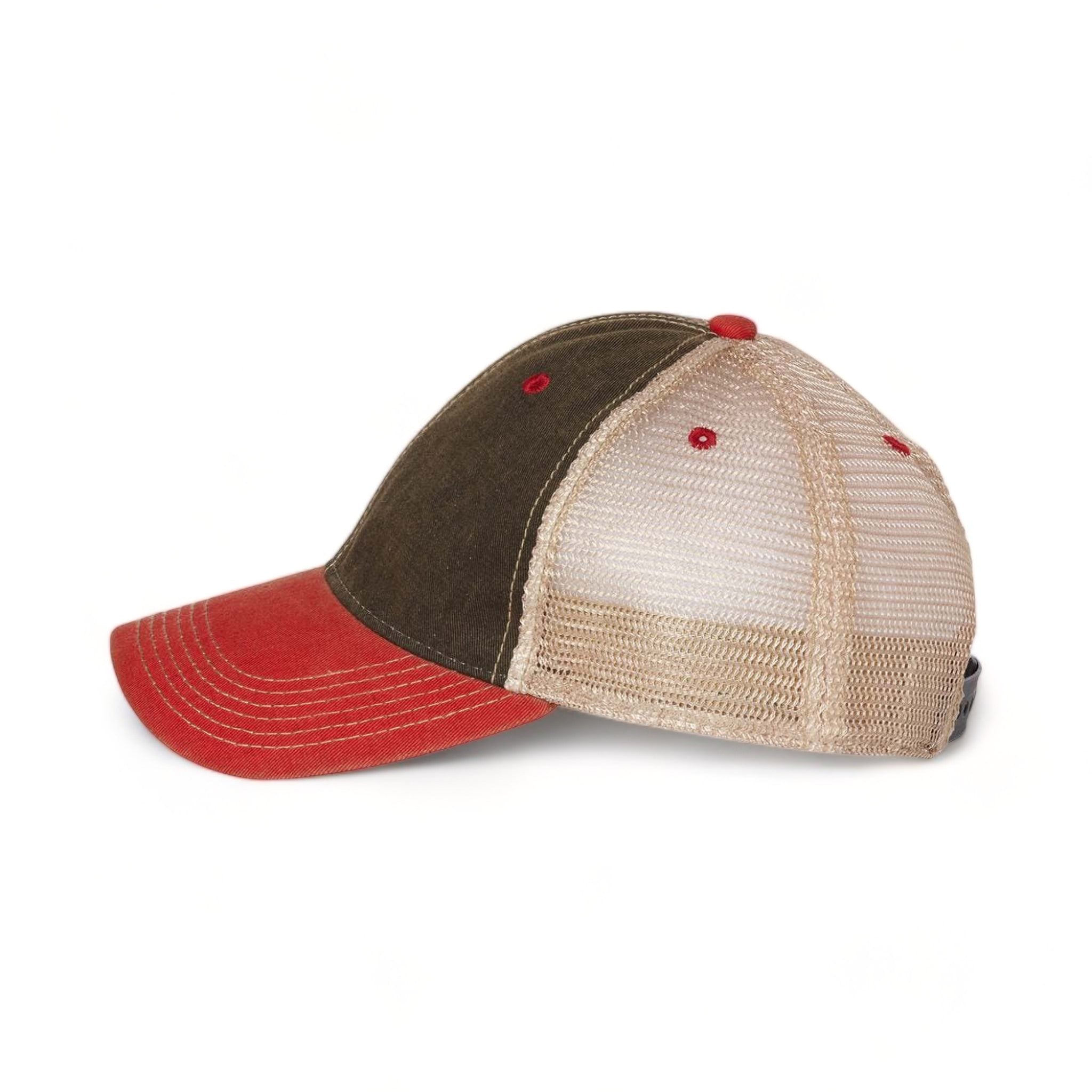Side view of LEGACY OFA custom hat in black, scarlet red and khaki