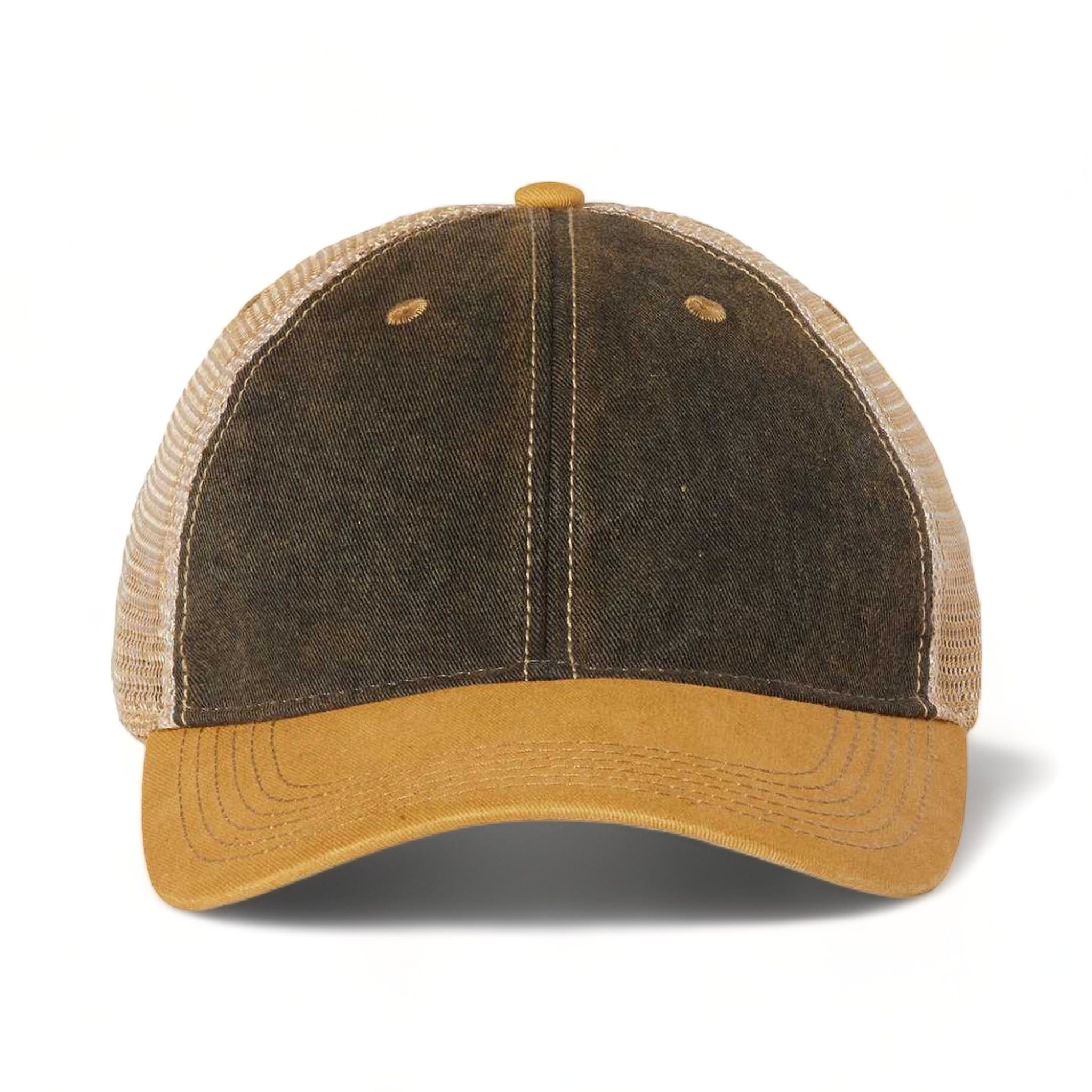 Front view of LEGACY OFA custom hat in black, yellow and khaki