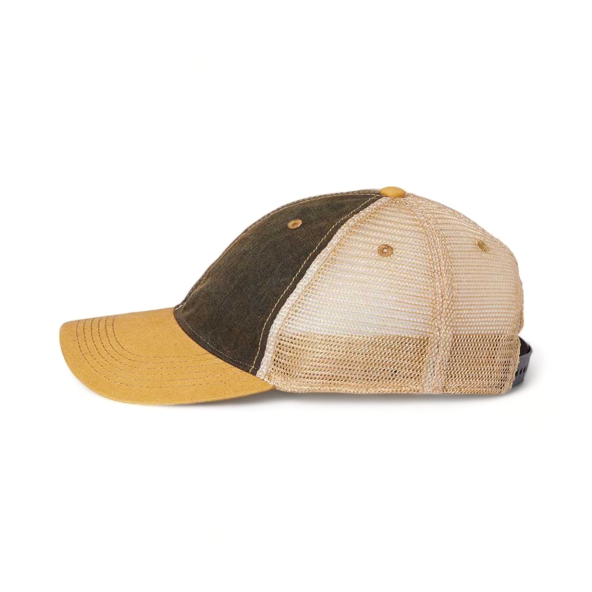 Side view of LEGACY OFA custom hat in black, yellow and khaki