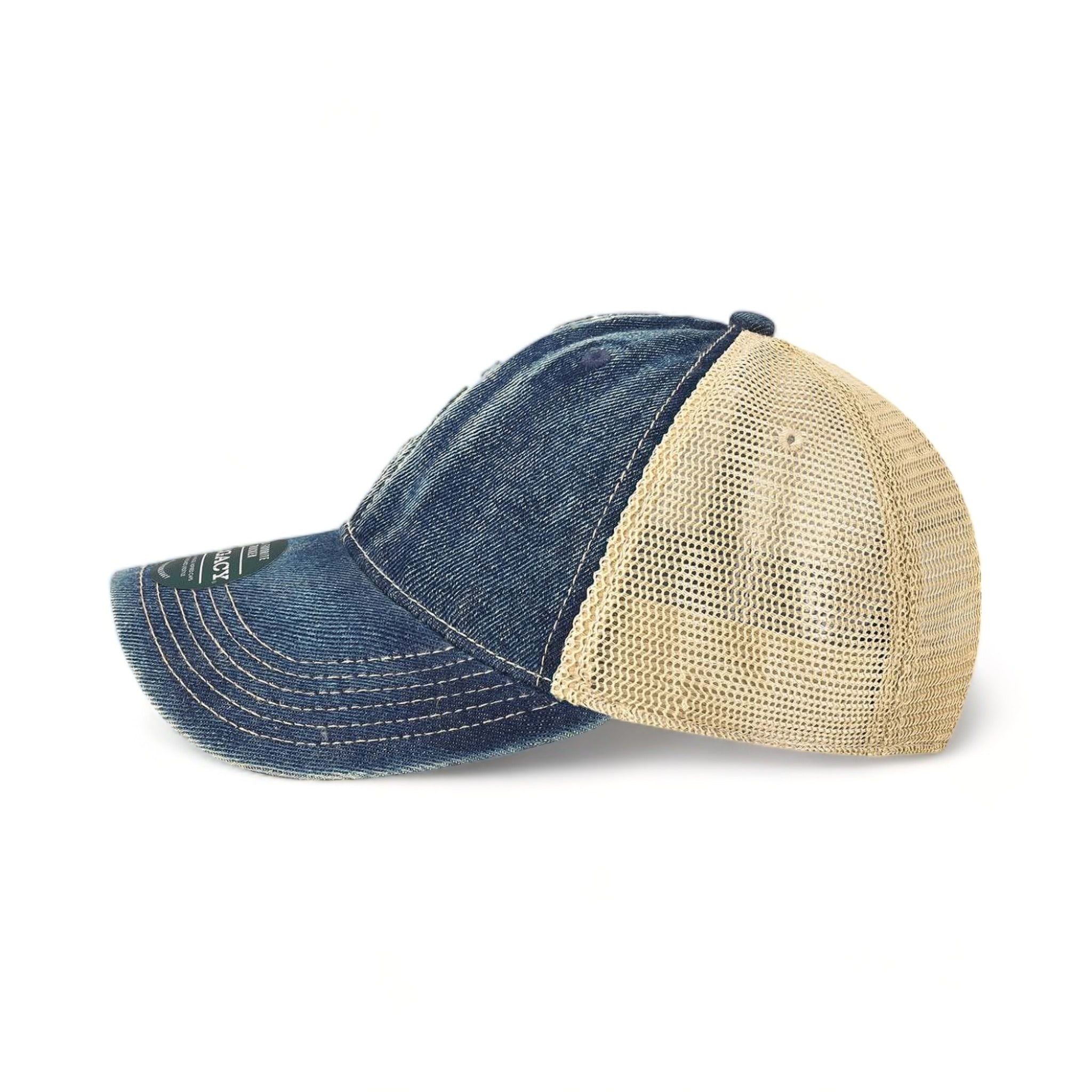 Side view of LEGACY OFA custom hat in blue denim and khaki