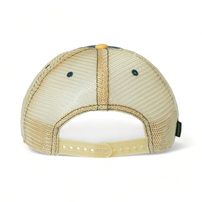 Back view of LEGACY OFA custom hat in blue stripe and khaki