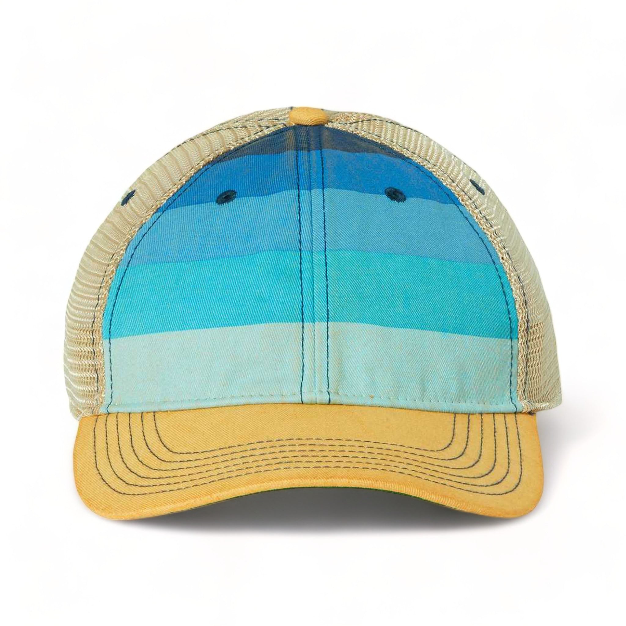 Front view of LEGACY OFA custom hat in blue stripe and khaki