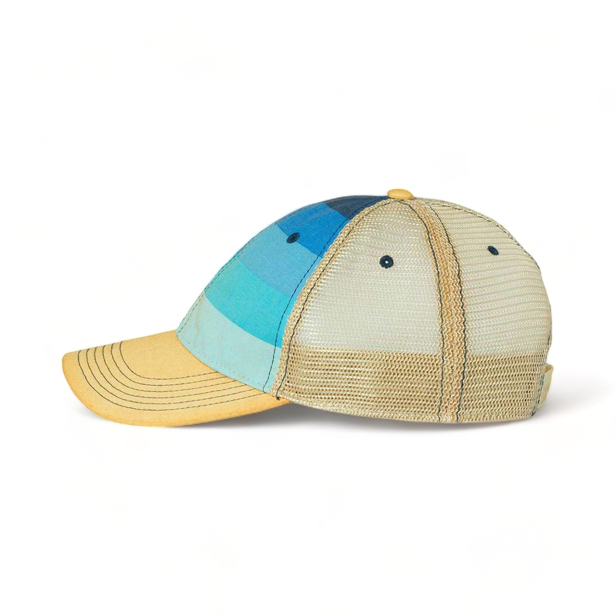 Side view of LEGACY OFA custom hat in blue stripe and khaki