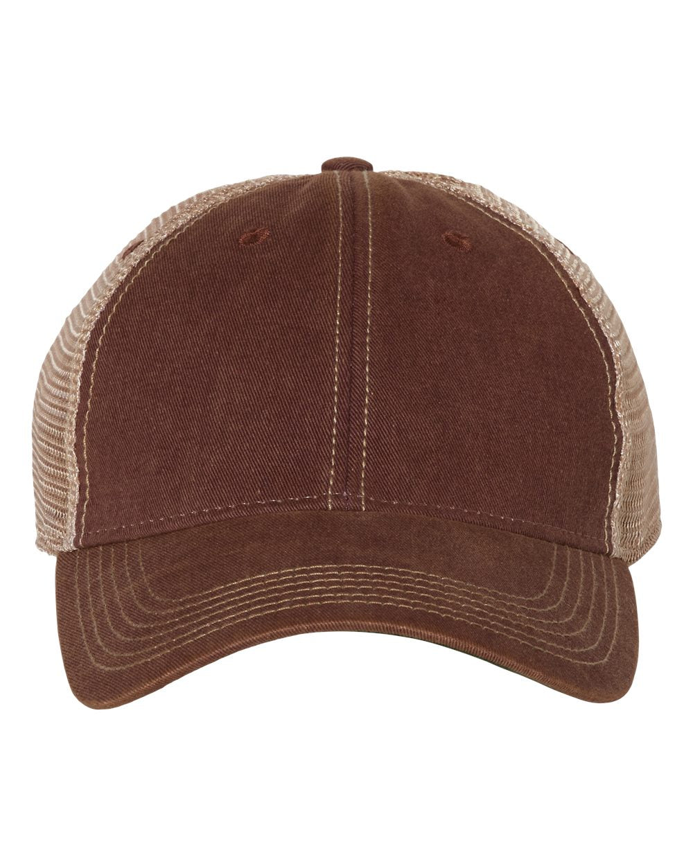 Front view of LEGACY OFA custom hat in burgundy and khaki
