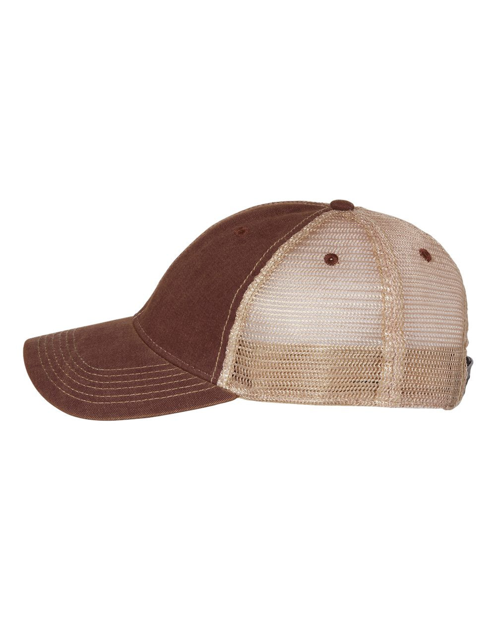 Side view of LEGACY OFA custom hat in burgundy and khaki