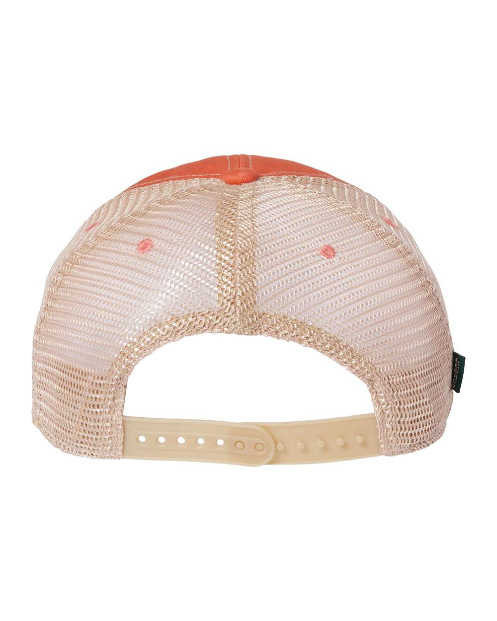 Back view of LEGACY OFA custom hat in coral and khaki