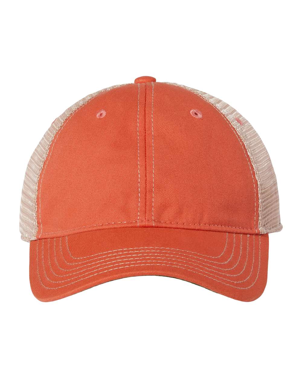 Front view of LEGACY OFA custom hat in coral and khaki