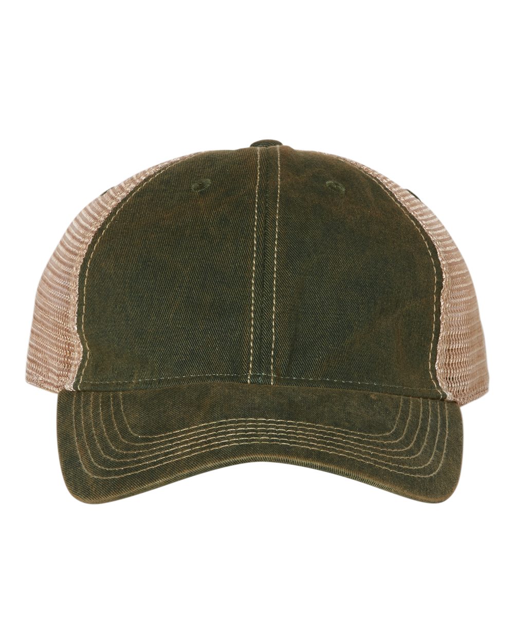 Front view of LEGACY OFA custom hat in dark green and khaki