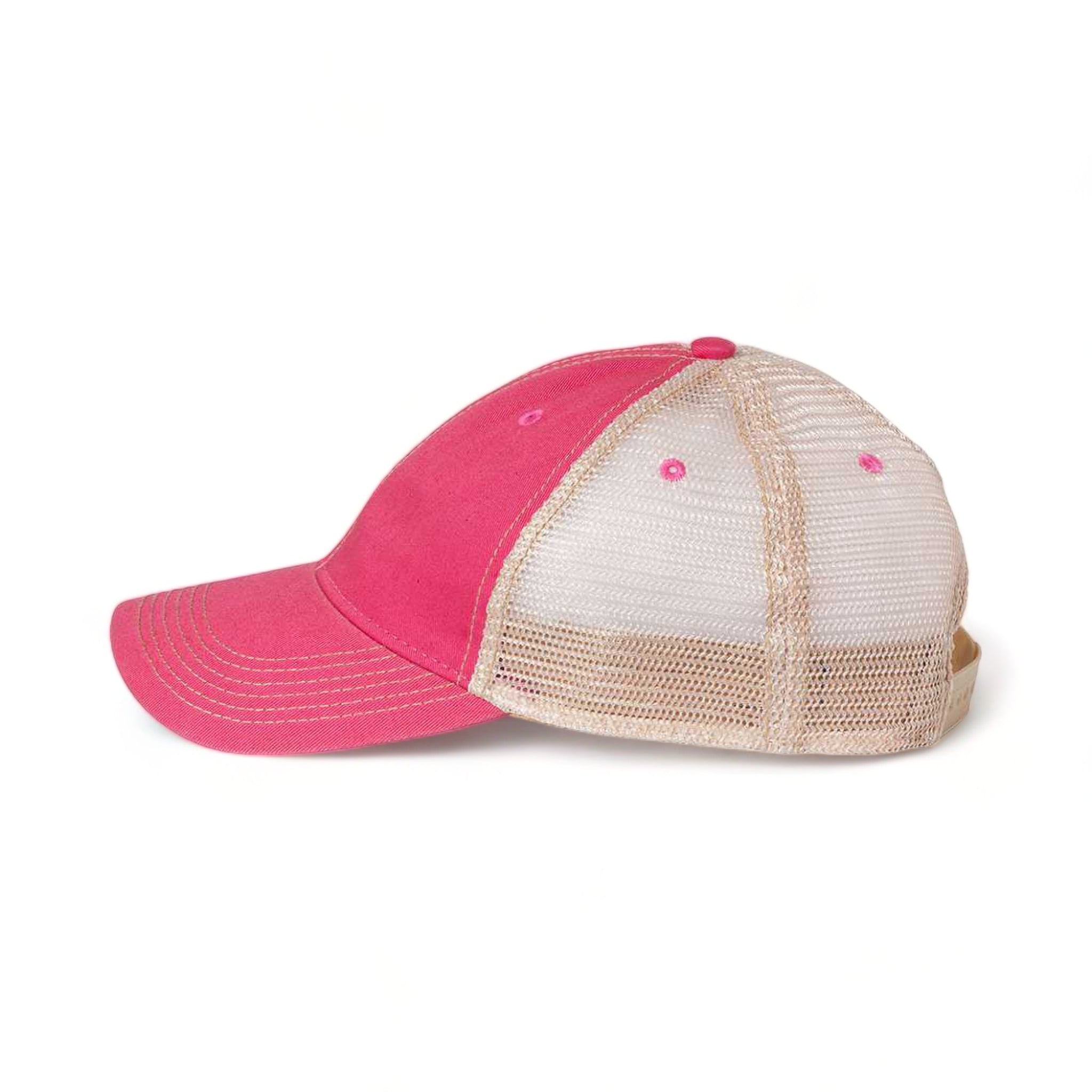 Side view of LEGACY OFA custom hat in dark pink and khaki