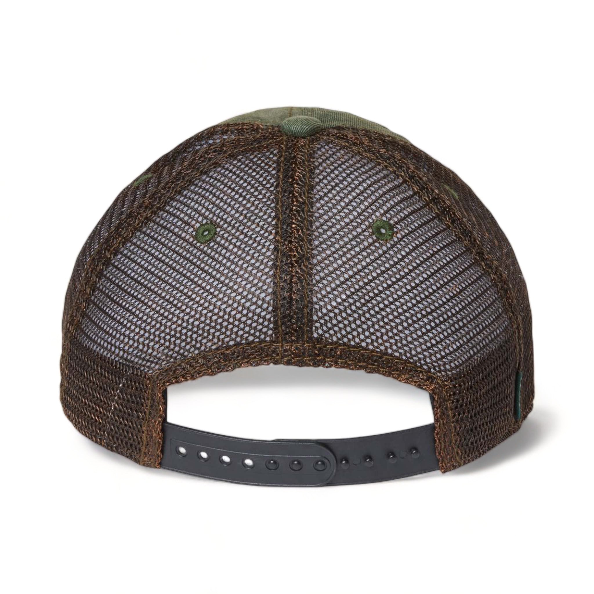 Back view of LEGACY OFA custom hat in green and brown