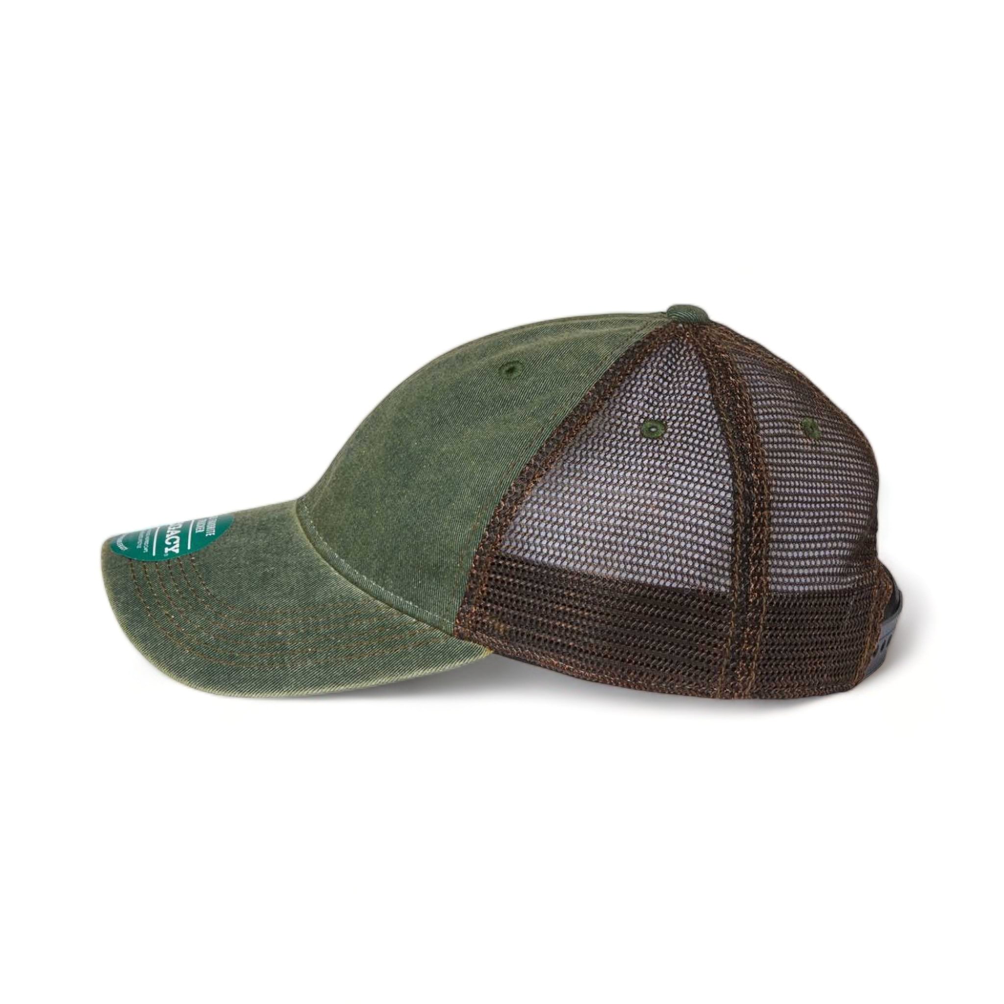 Side view of LEGACY OFA custom hat in green and brown