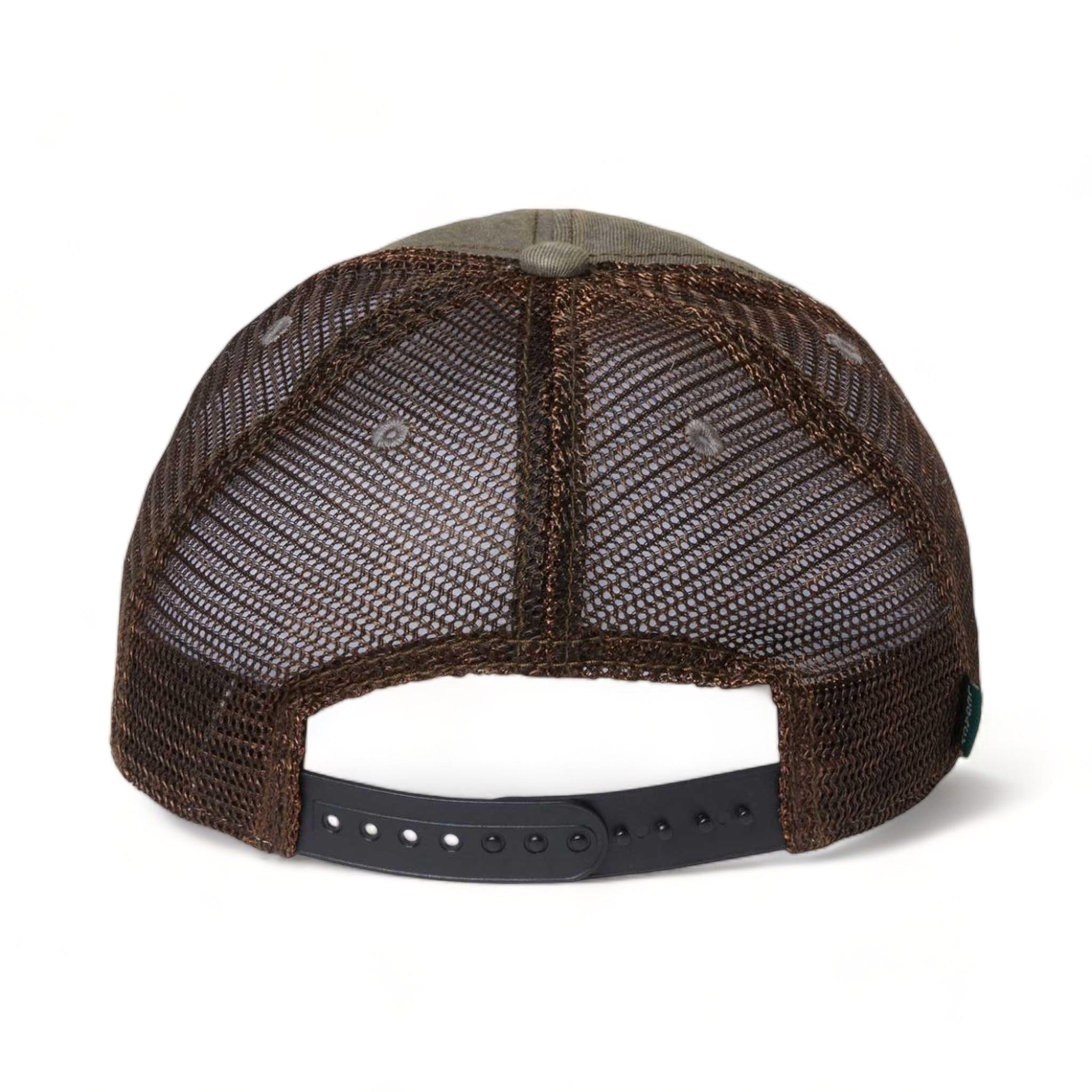 Back view of LEGACY OFA custom hat in grey and brown