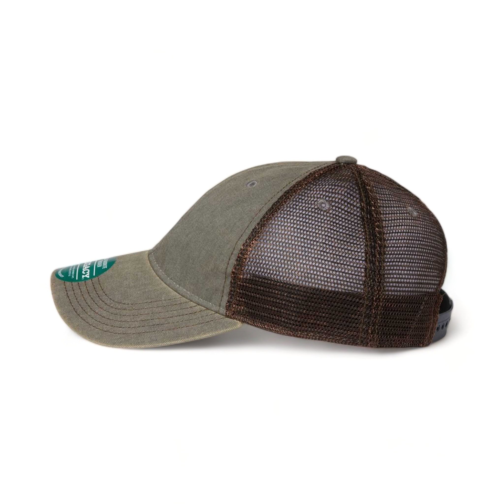 Side view of LEGACY OFA custom hat in grey and brown