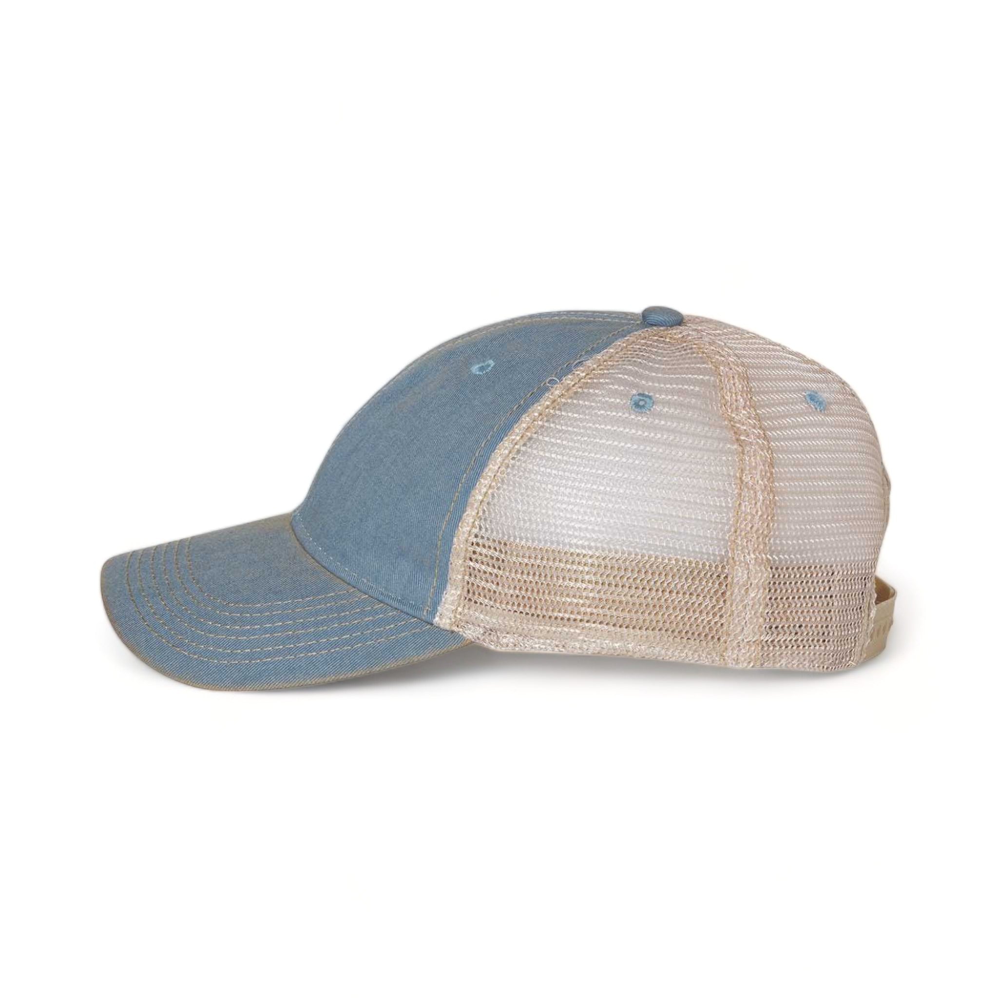 Side view of LEGACY OFA custom hat in light blue and khaki