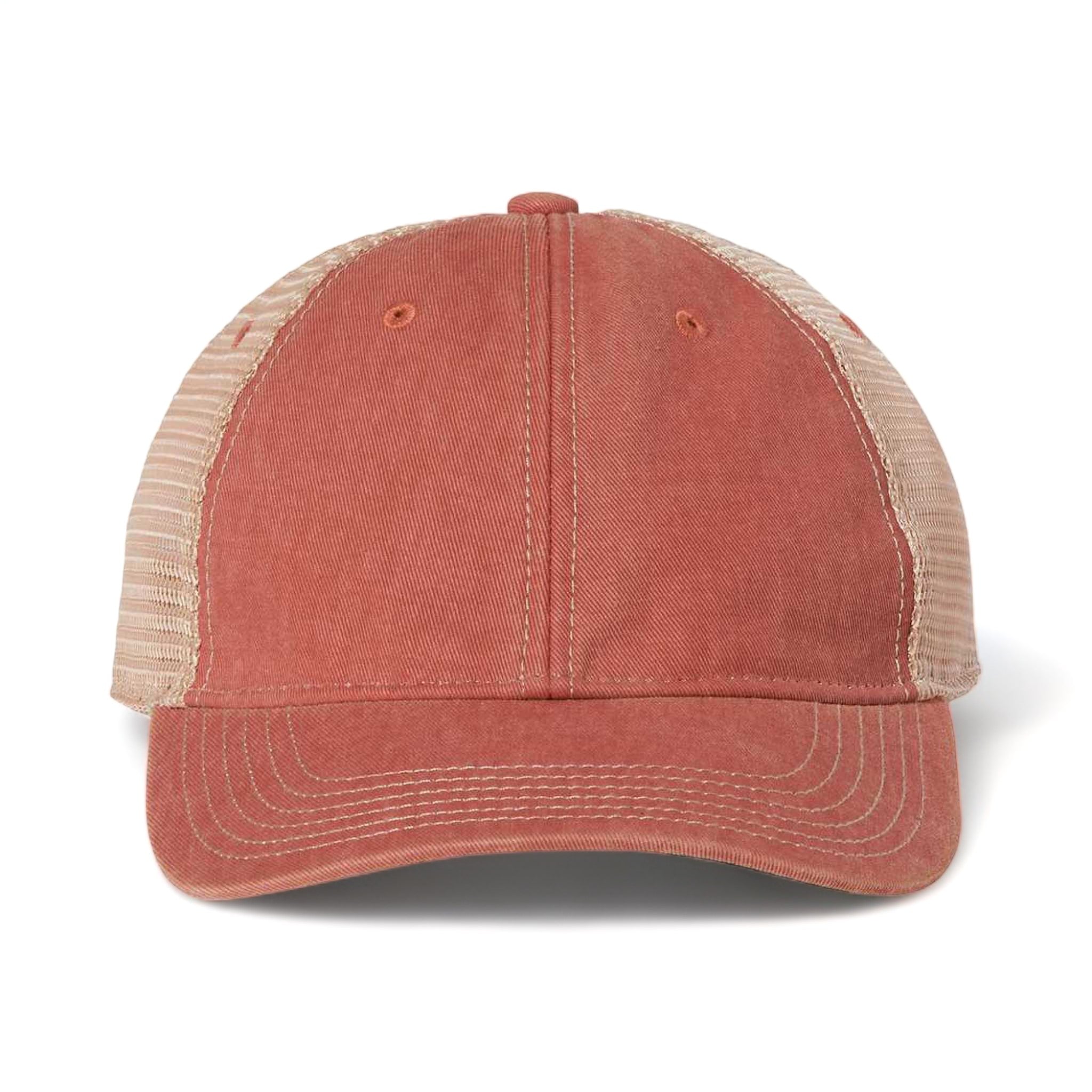Front view of LEGACY OFA custom hat in nantucket red and khaki