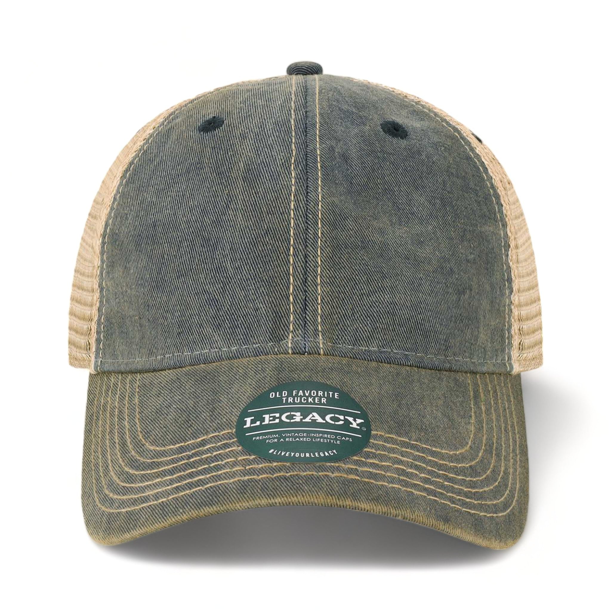 Front view of LEGACY OFA custom hat in navy and khaki