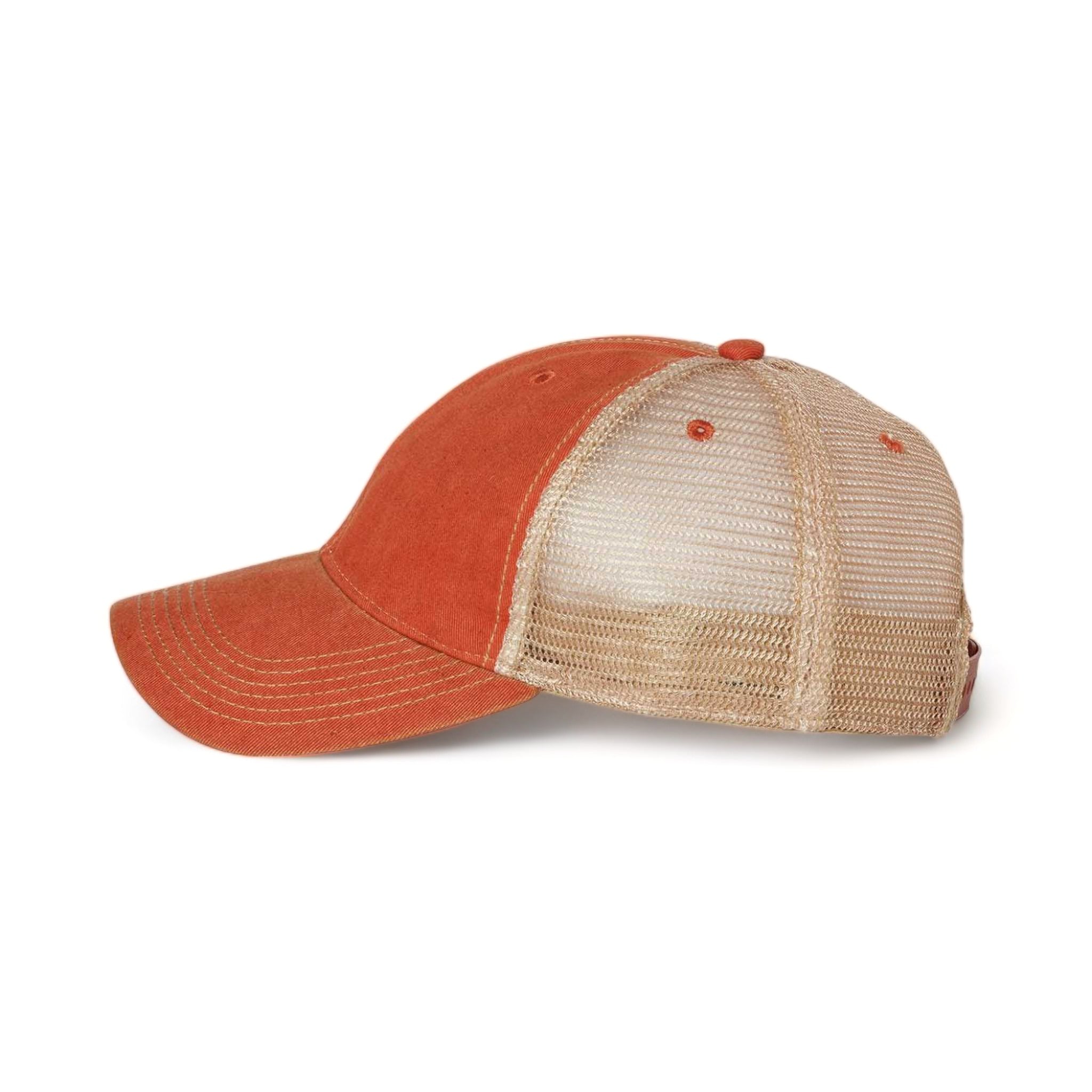 Side view of LEGACY OFA custom hat in orange and khaki