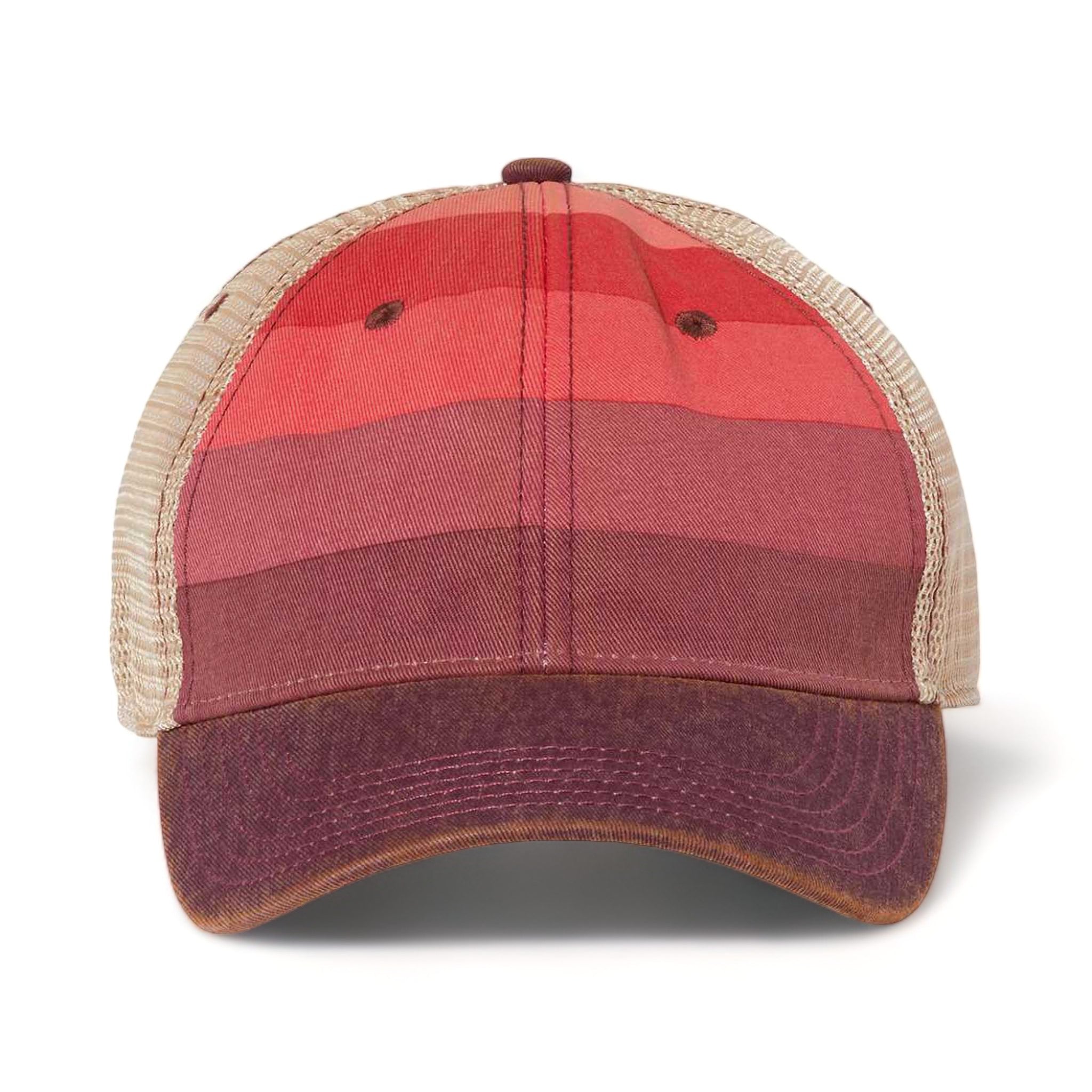 Front view of LEGACY OFA custom hat in red stripe and khaki