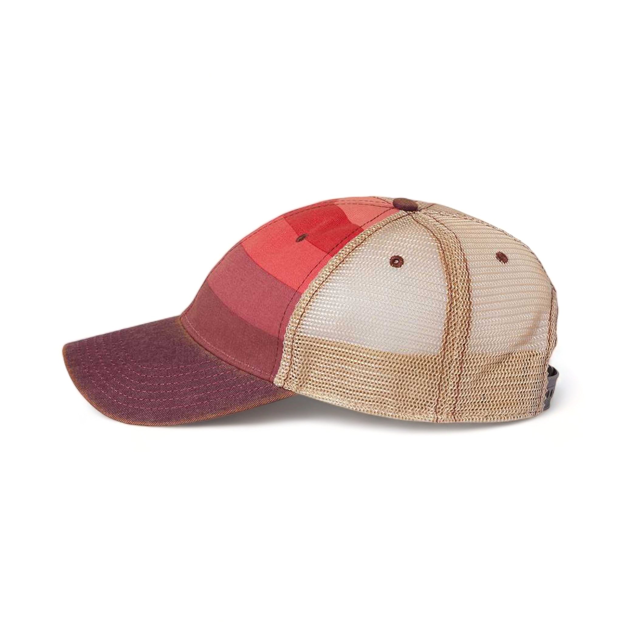 Side view of LEGACY OFA custom hat in red stripe and khaki