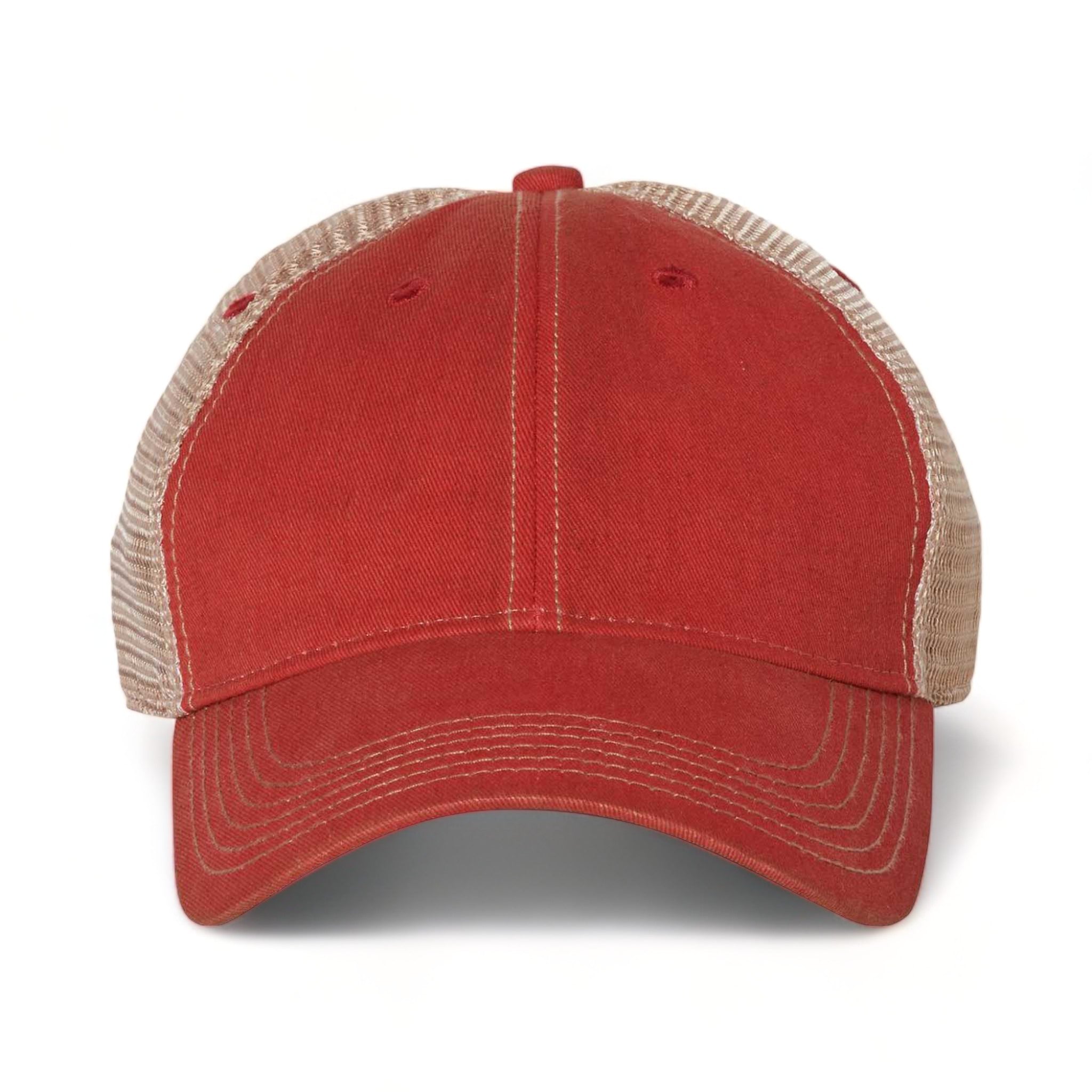 Front view of LEGACY OFA custom hat in scarlet red and khaki