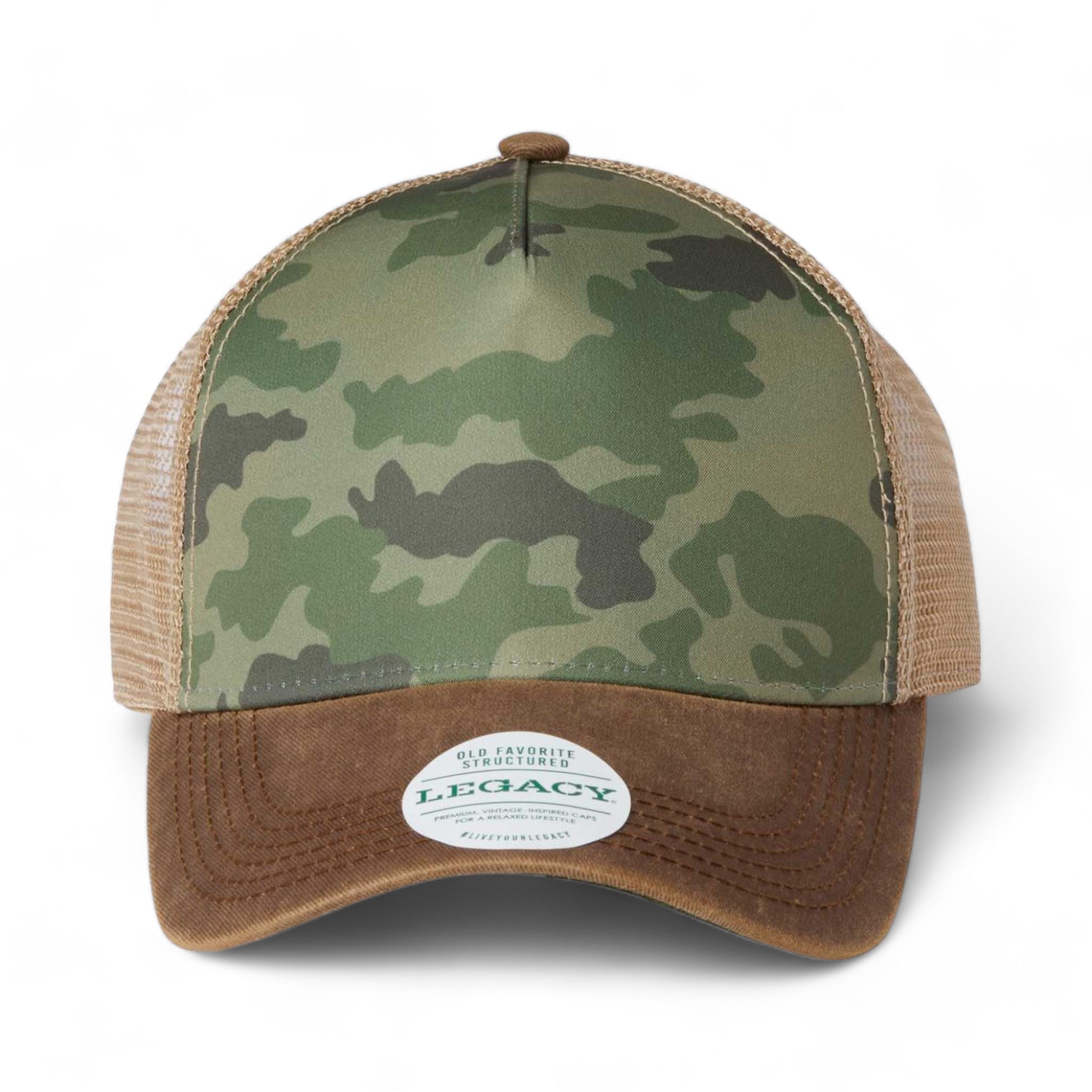 Front view of LEGACY OFAFP custom hat in army camo, brown and khaki