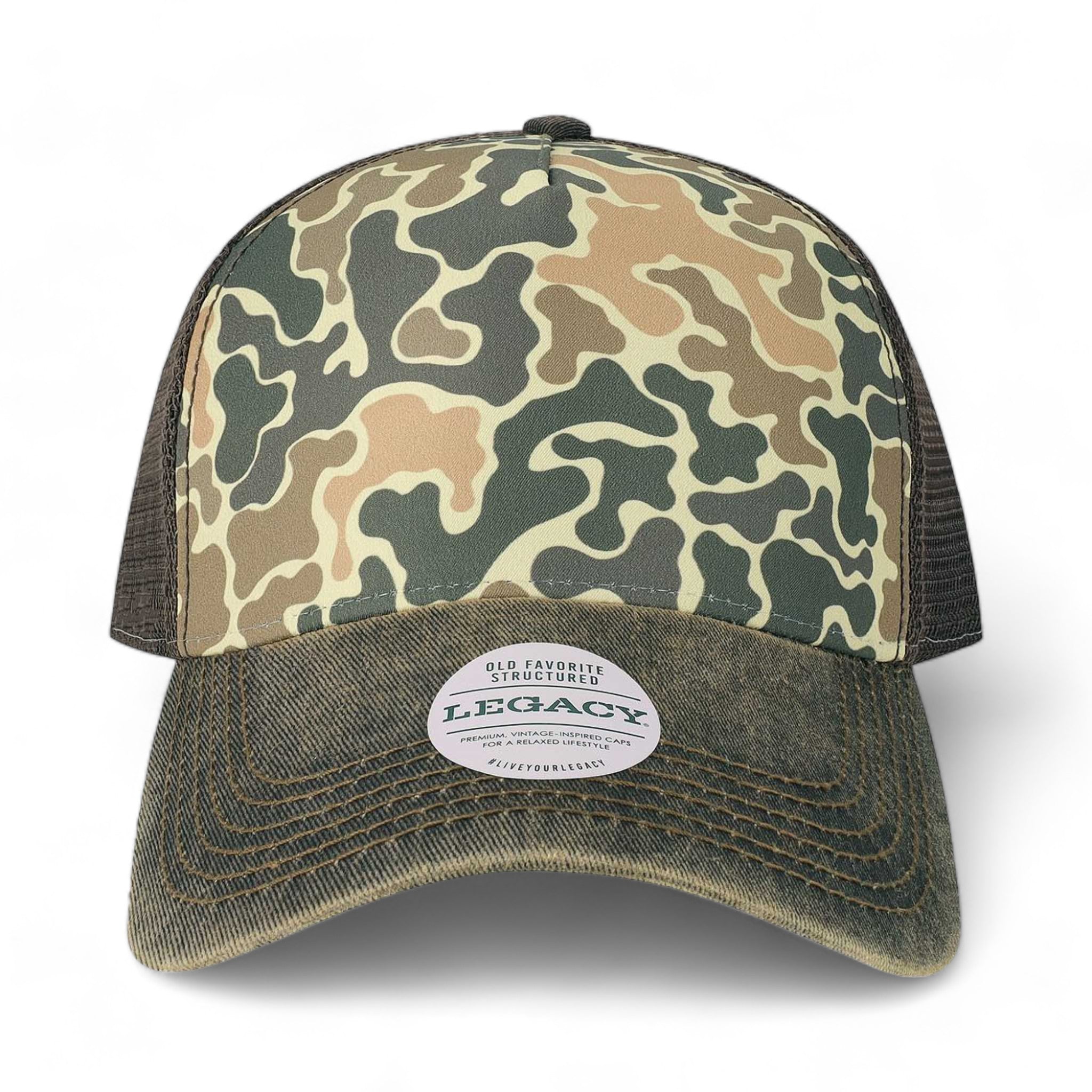 Front view of LEGACY OFAFP custom hat in brown camo blotch