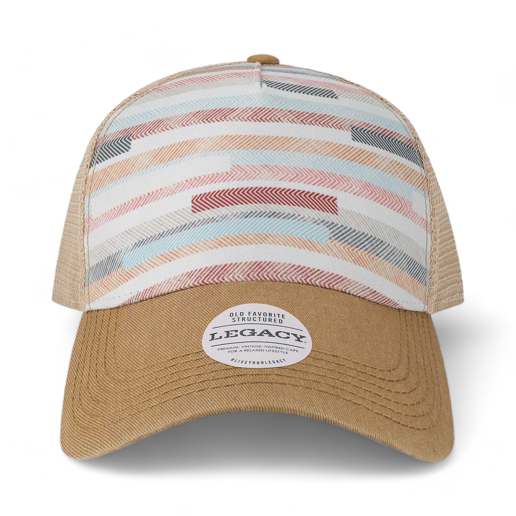 Front view of LEGACY OFAFP custom hat in fabric stripes
