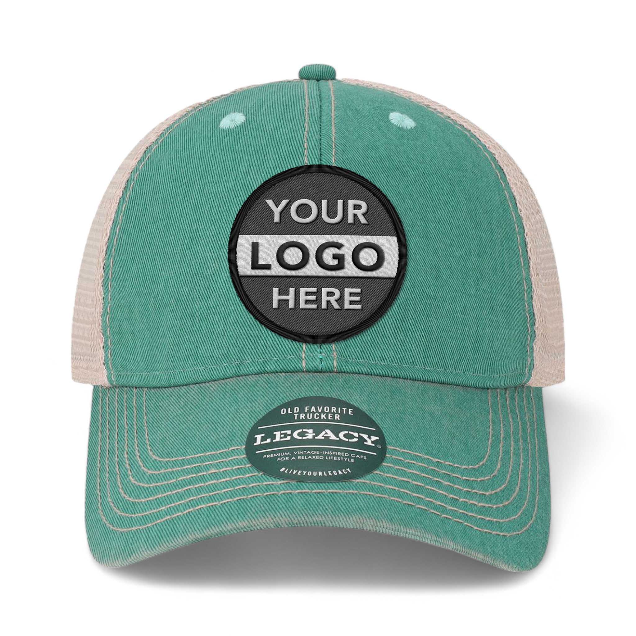 LEGACY OFAY custom embroidered patch hat in aqua and khaki