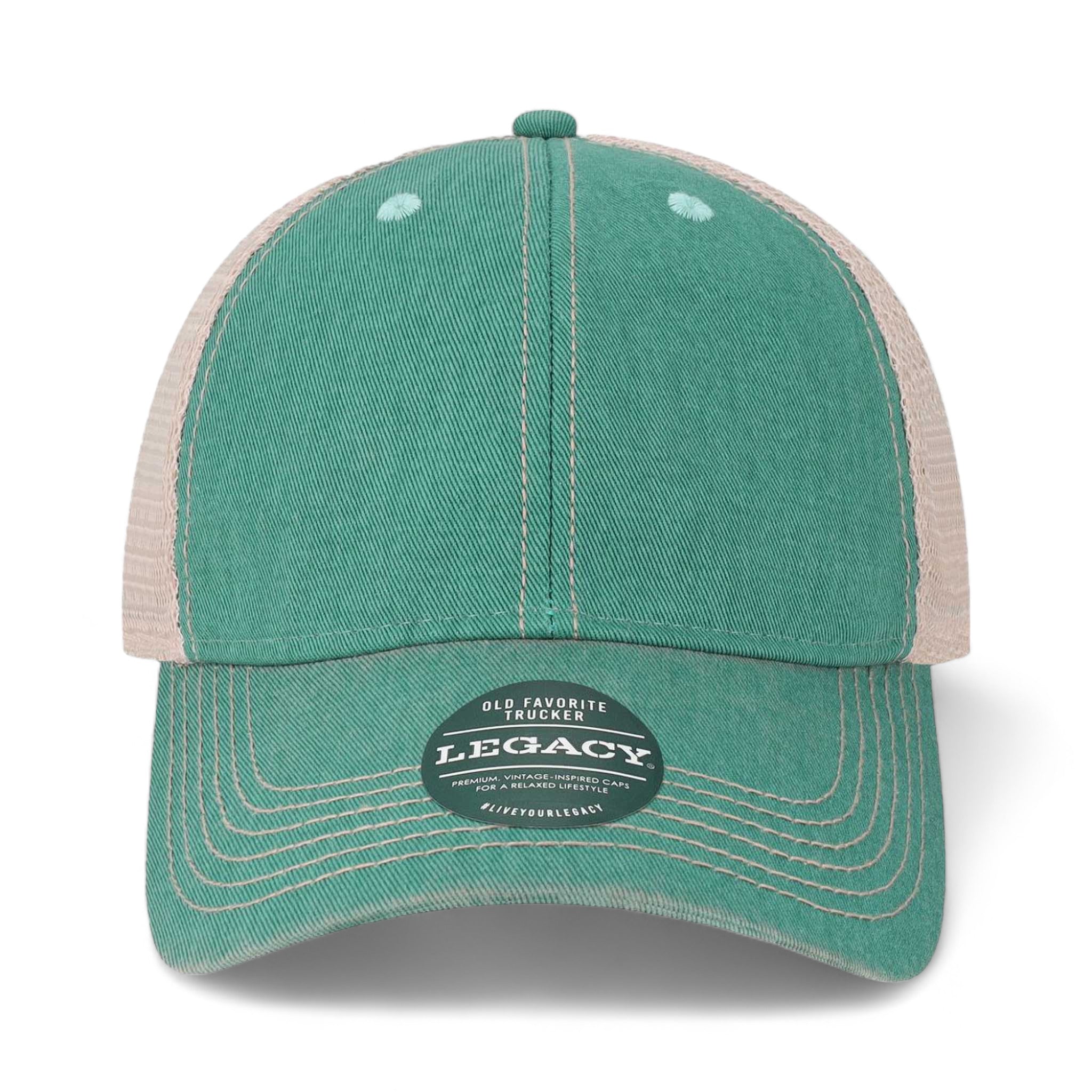 Front view of LEGACY OFAY custom hat in aqua and khaki