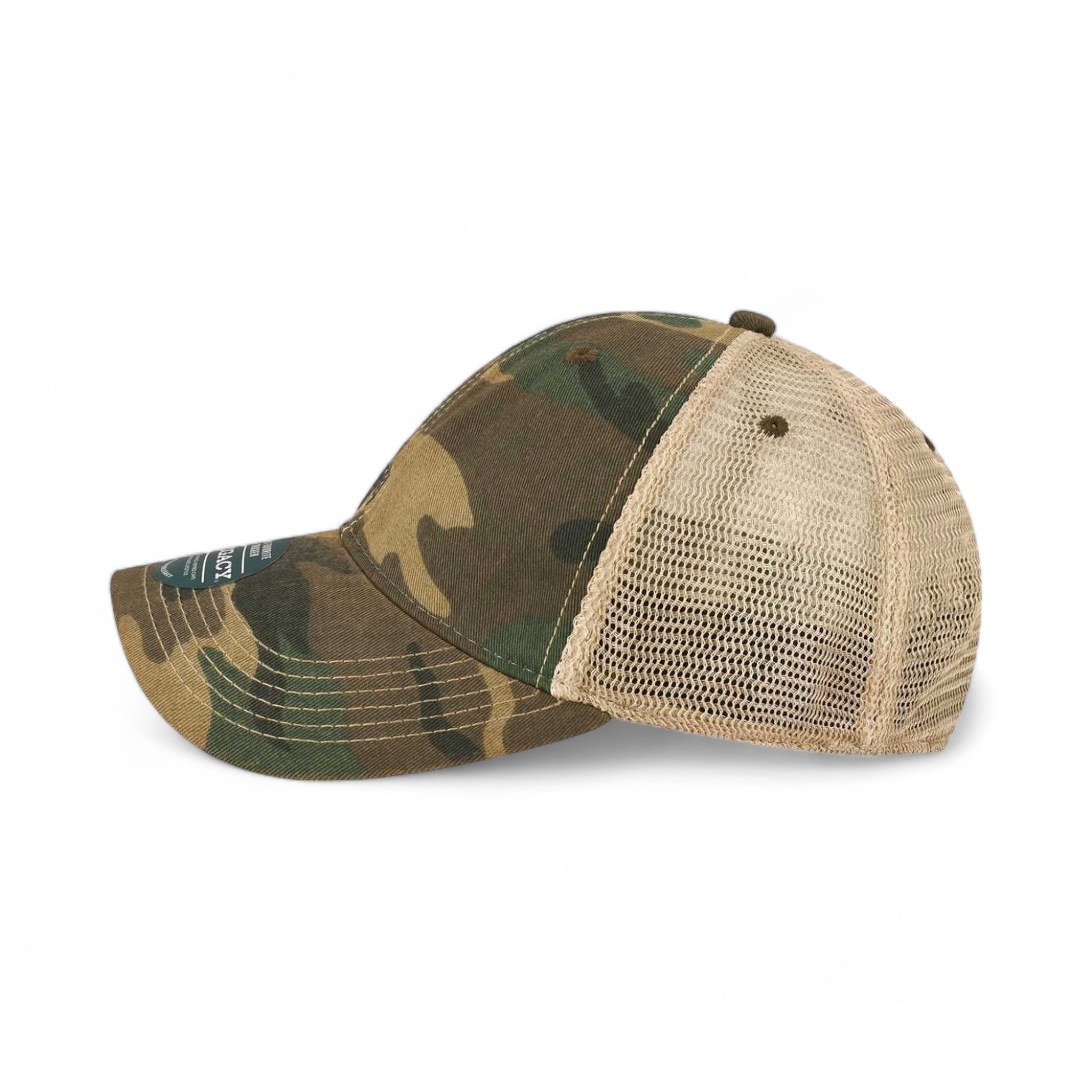 Side view of LEGACY OFAY custom hat in army camo and khaki