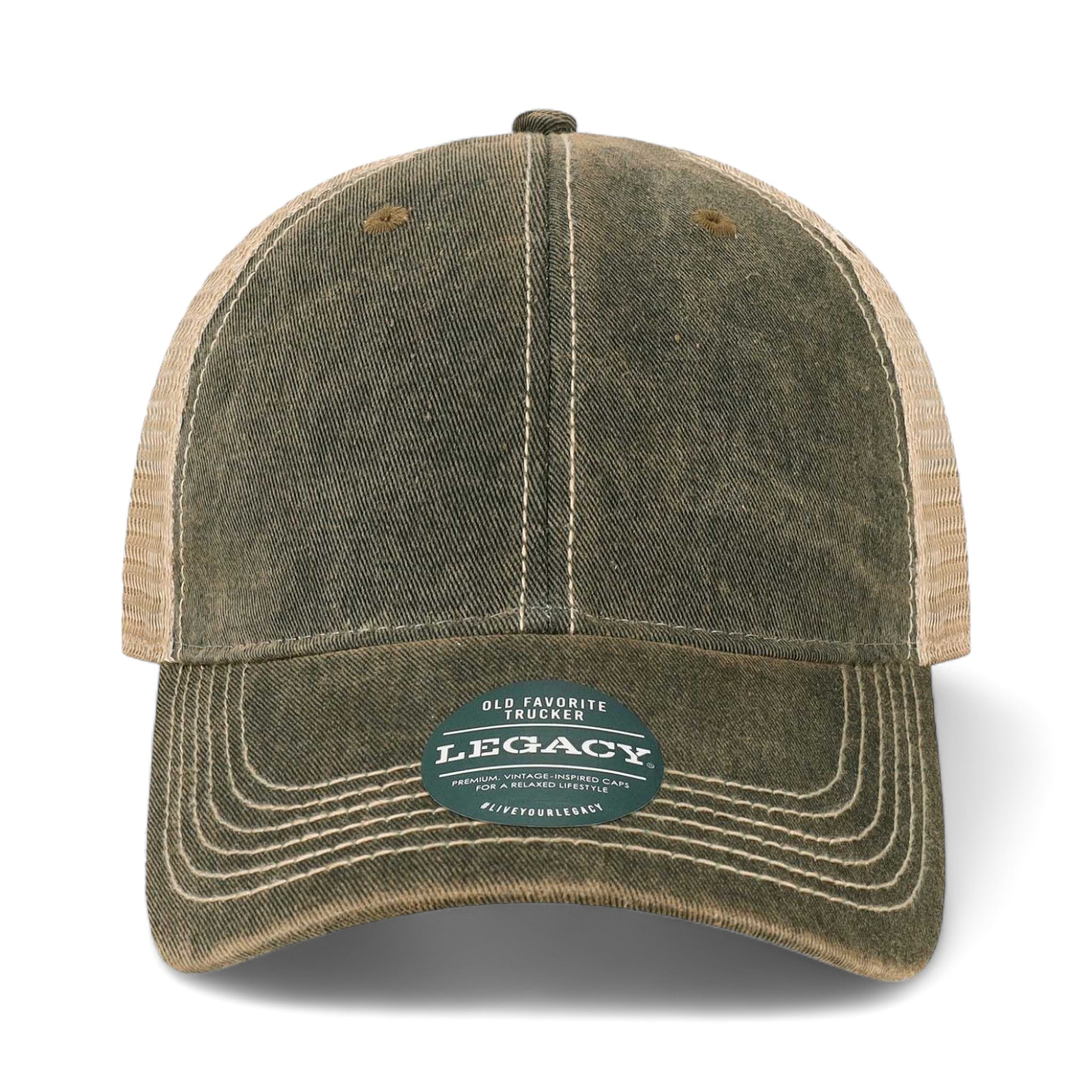 Front view of LEGACY OFAY custom hat in black and khaki