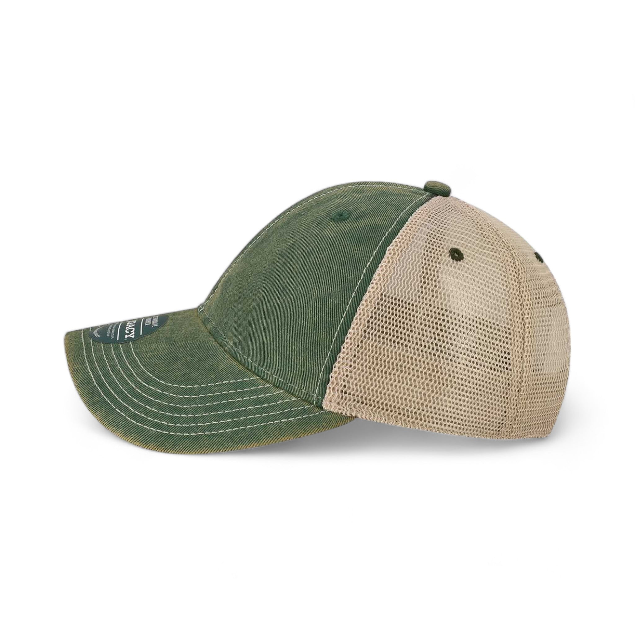 Side view of LEGACY OFAY custom hat in dark green and khaki