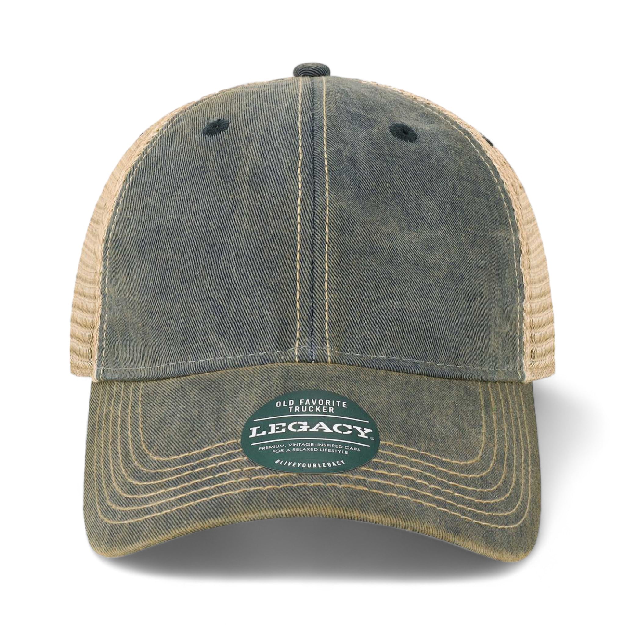 Front view of LEGACY OFAY custom hat in navy and khaki