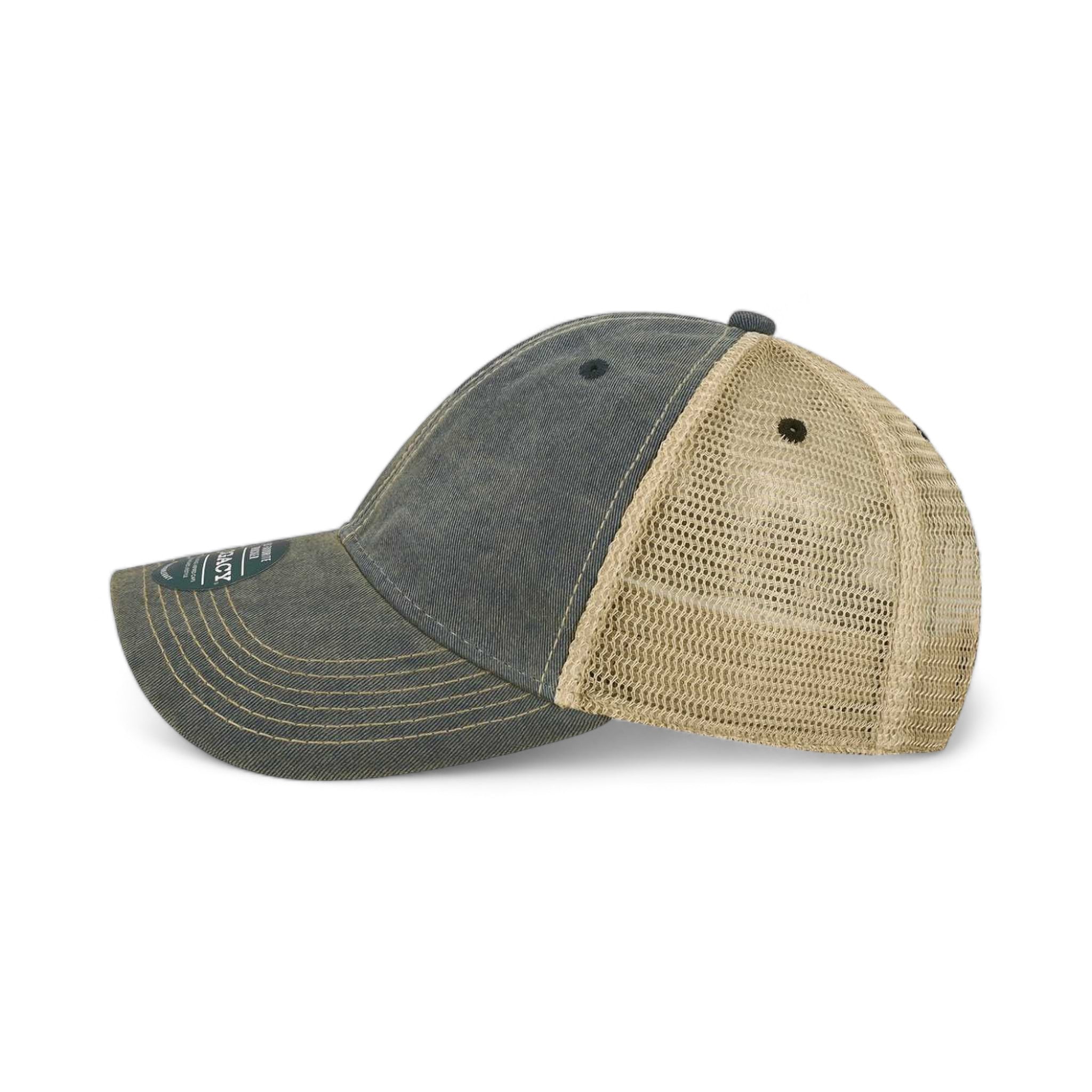 Side view of LEGACY OFAY custom hat in navy and khaki