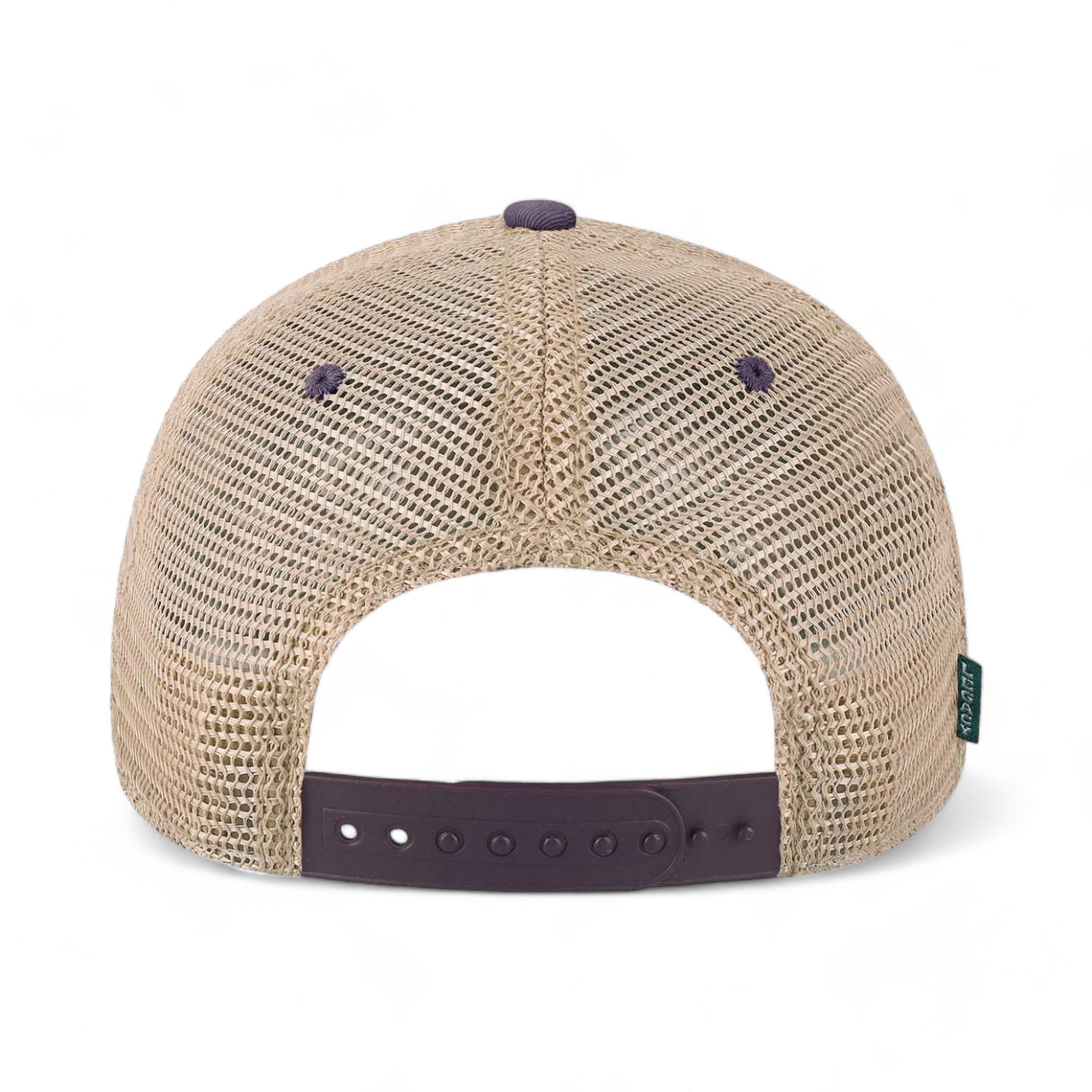 Back view of LEGACY OFAY custom hat in purple and khaki