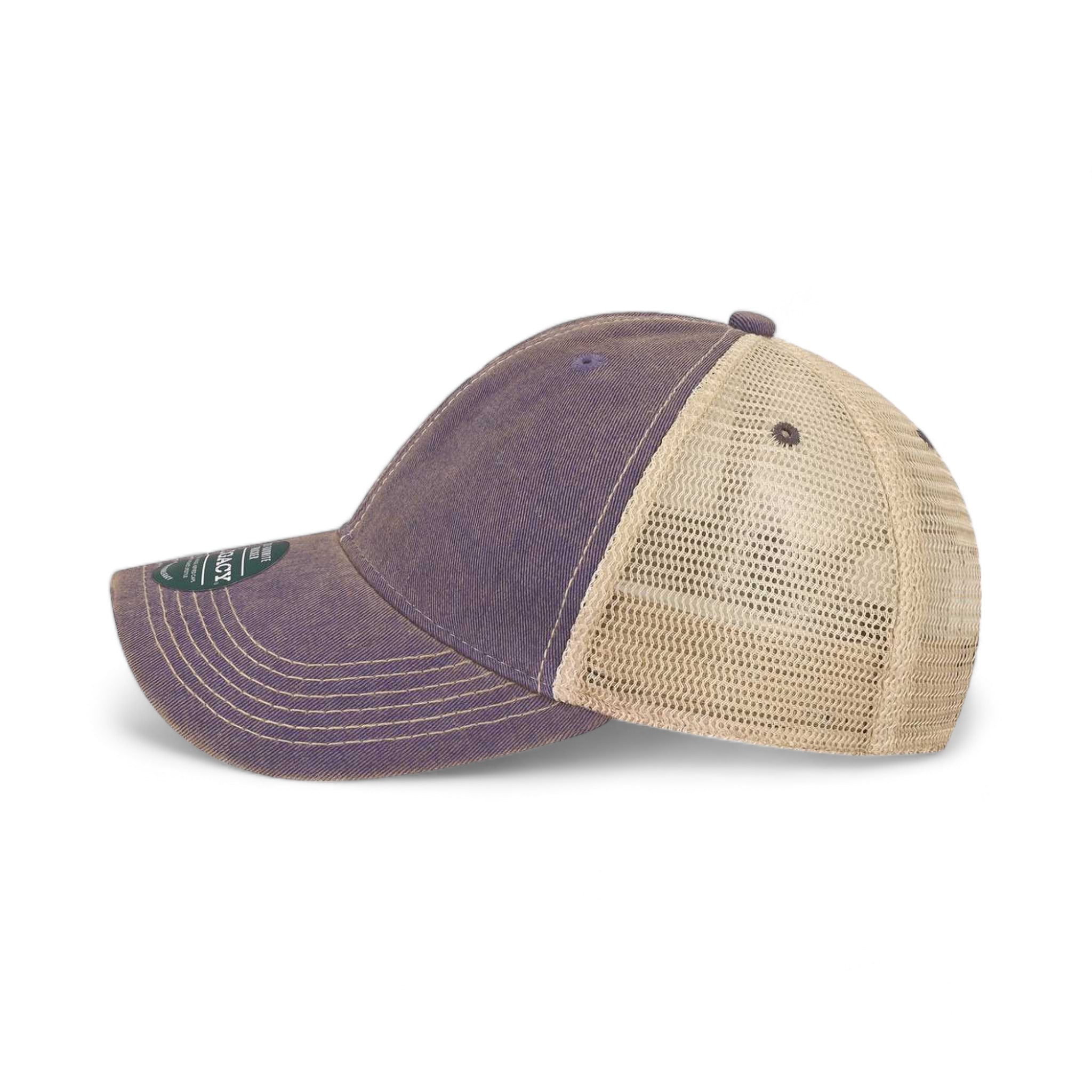 Side view of LEGACY OFAY custom hat in purple and khaki