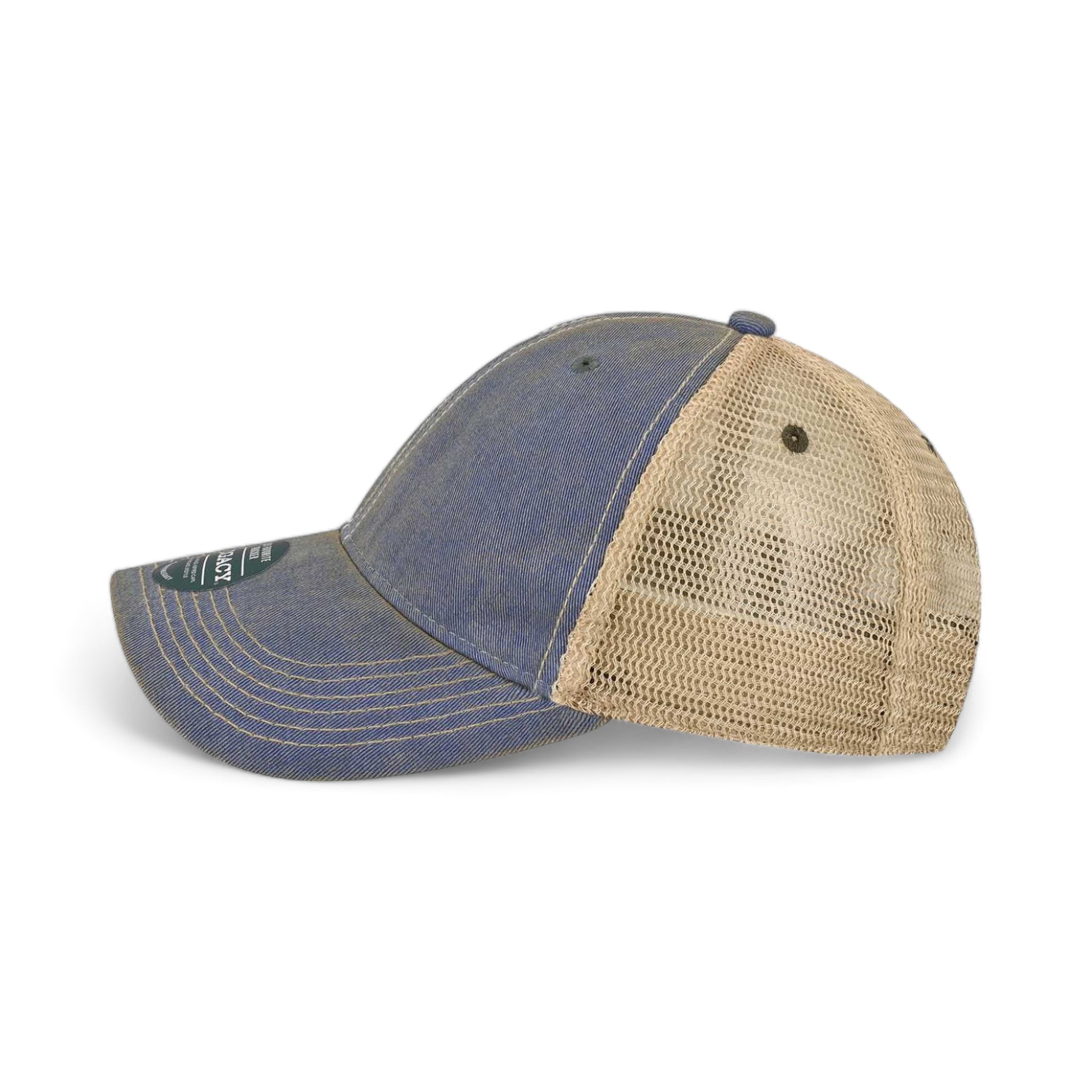 Side view of LEGACY OFAY custom hat in royal and khaki