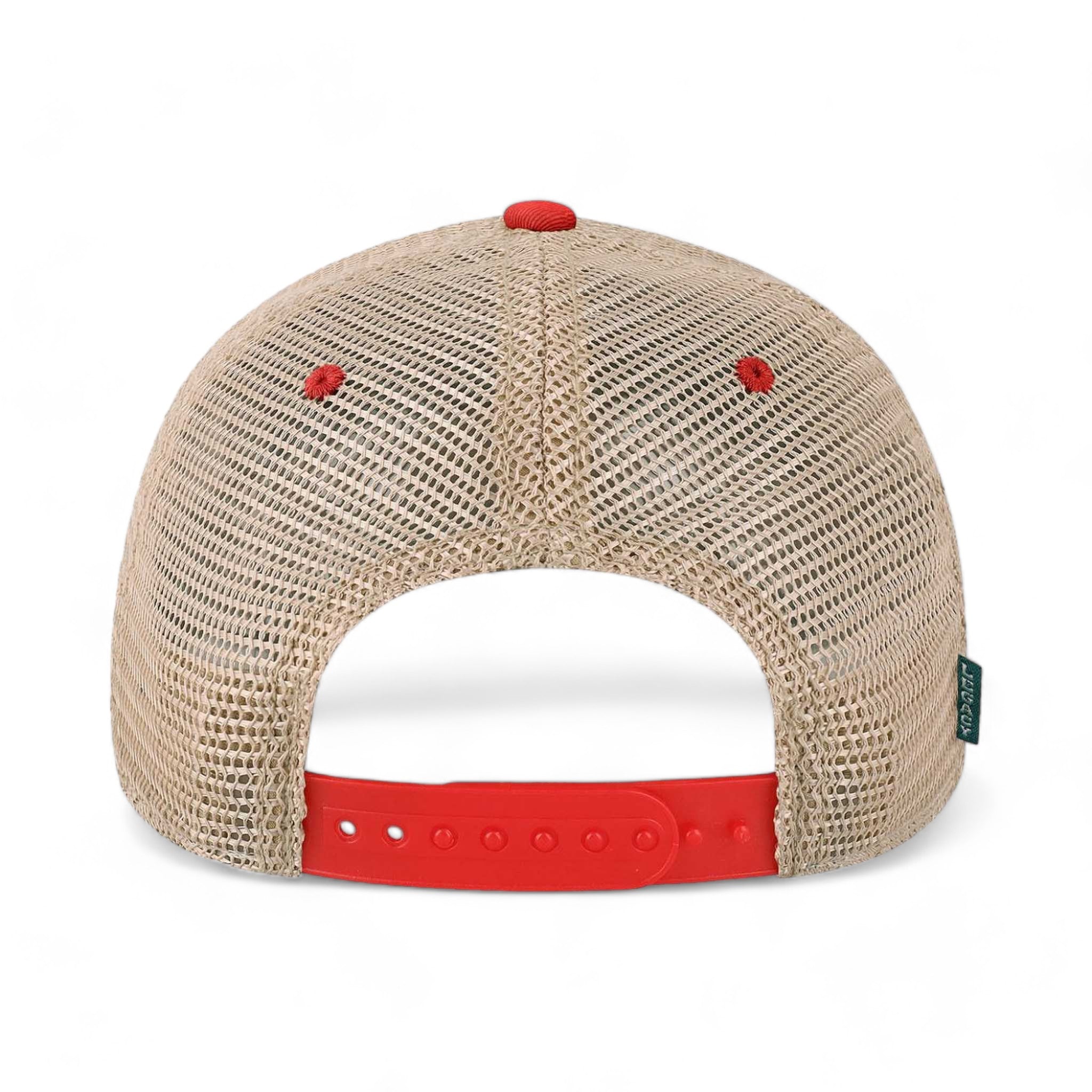 Back view of LEGACY OFAY custom hat in scarlet red and khaki