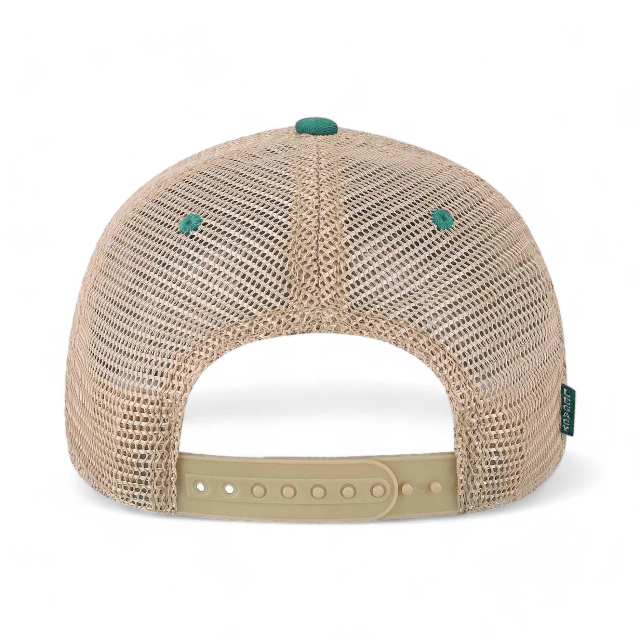 Back view of LEGACY OFAY custom hat in aqua and khaki